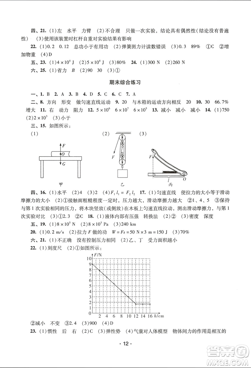 廣西師范大學出版社2024年春新課程學習輔導八年級物理下冊人教版中山專版參考答案