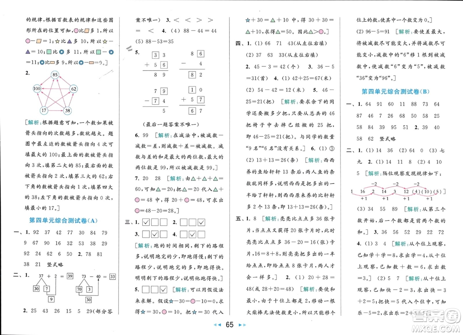 北京教育出版社2024年春亮點(diǎn)給力大試卷一年級(jí)數(shù)學(xué)下冊(cè)江蘇版參考答案