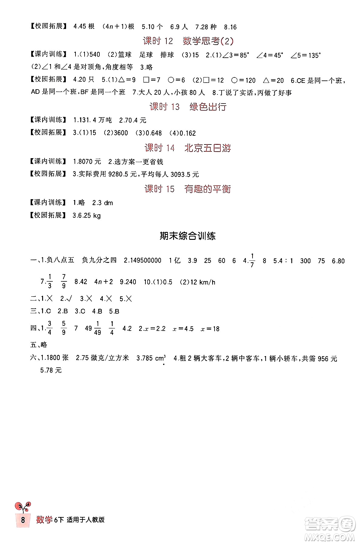 四川教育出版社2024年春新課標(biāo)小學(xué)生學(xué)習(xí)實(shí)踐園地六年級(jí)數(shù)學(xué)下冊(cè)人教版答案