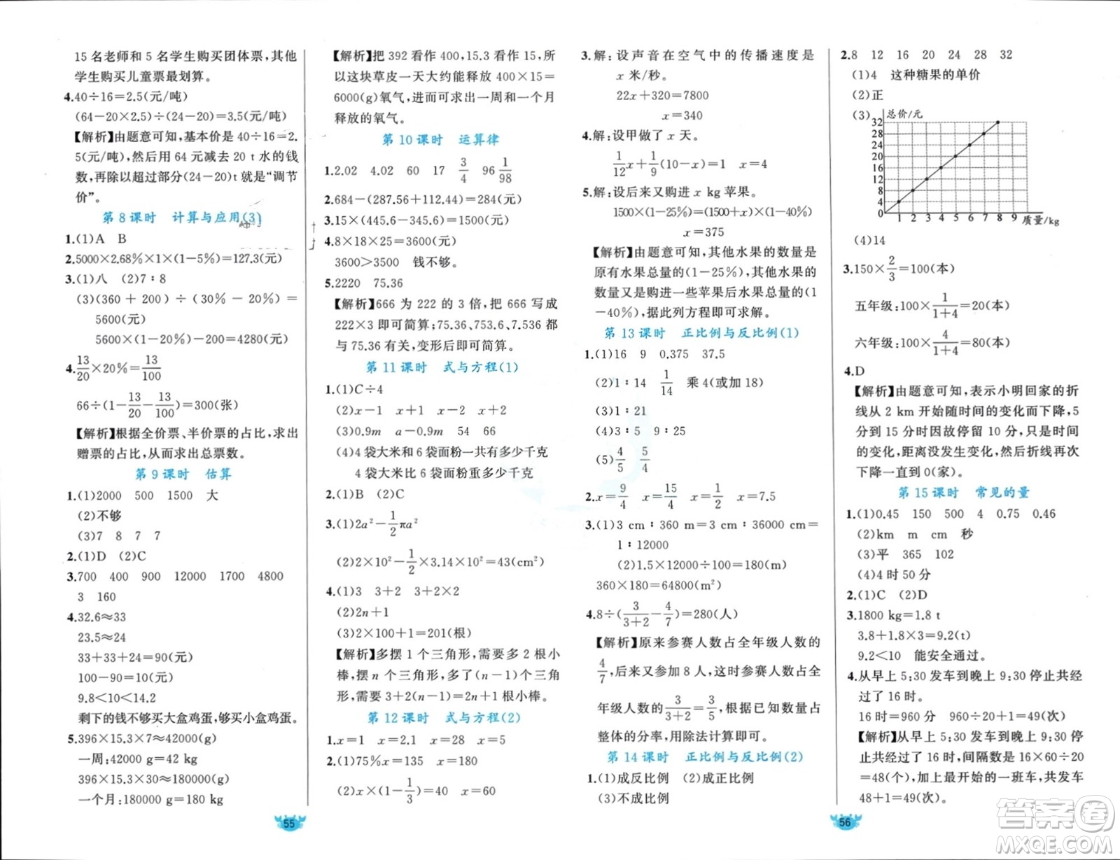 新疆青少年出版社2024年春原創(chuàng)新課堂六年級數(shù)學(xué)下冊北師大版參考答案