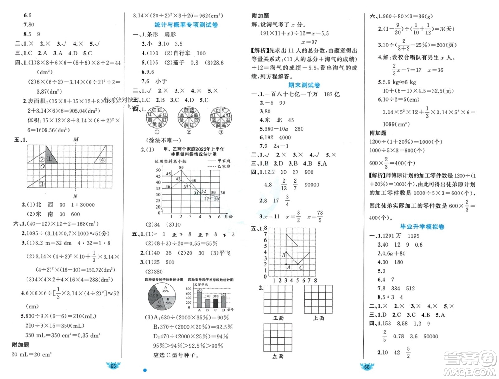 新疆青少年出版社2024年春原創(chuàng)新課堂六年級數(shù)學(xué)下冊北師大版參考答案