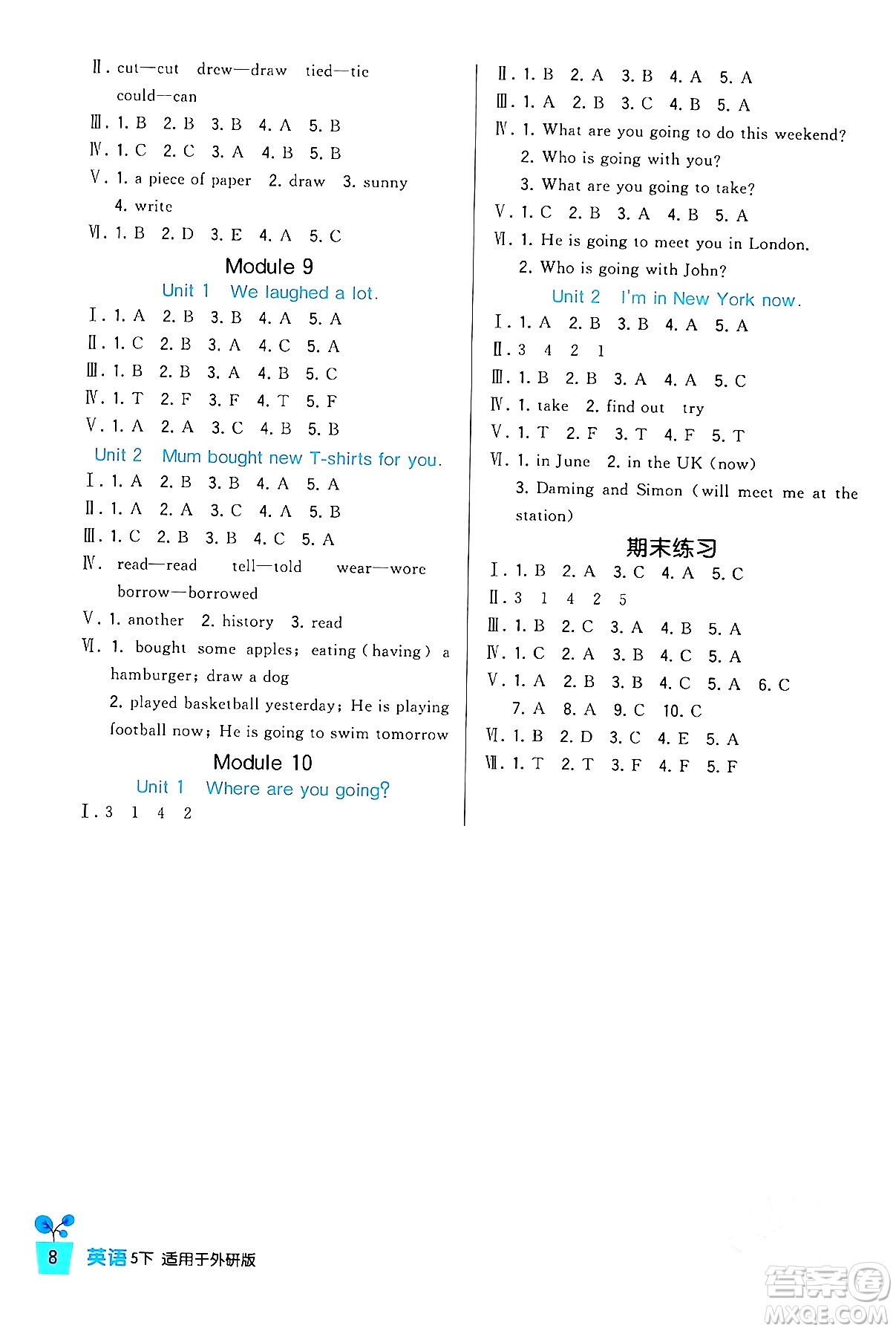 四川教育出版社2024年春新課標(biāo)小學(xué)生學(xué)習(xí)實(shí)踐園地五年級(jí)英語(yǔ)下冊(cè)外研版三起點(diǎn)答案