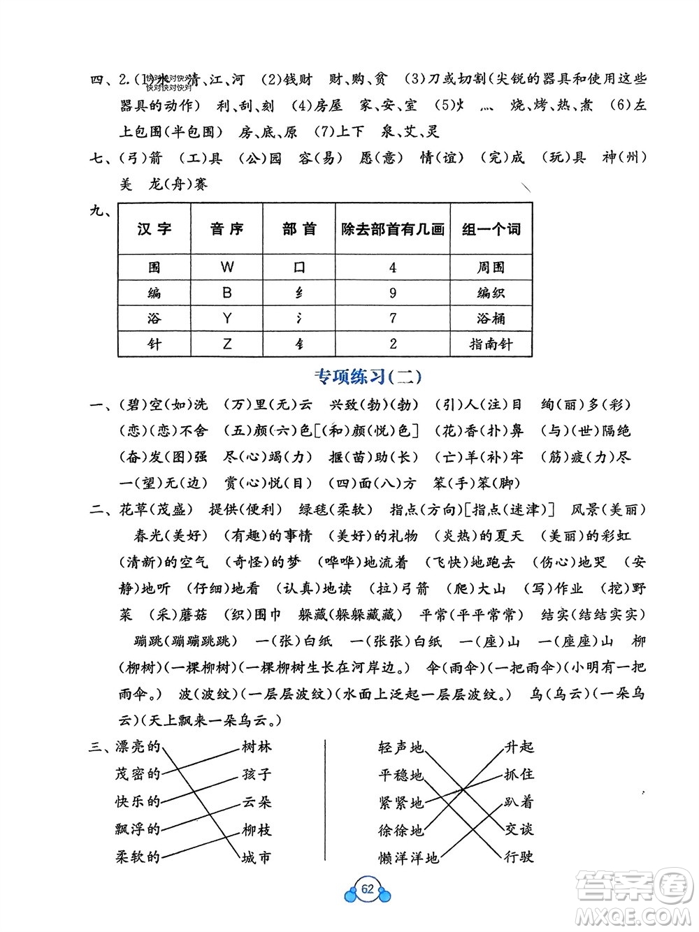 廣西教育出版社2024年春自主學習能力測評單元測試二年級語文下冊A版人教版參考答案