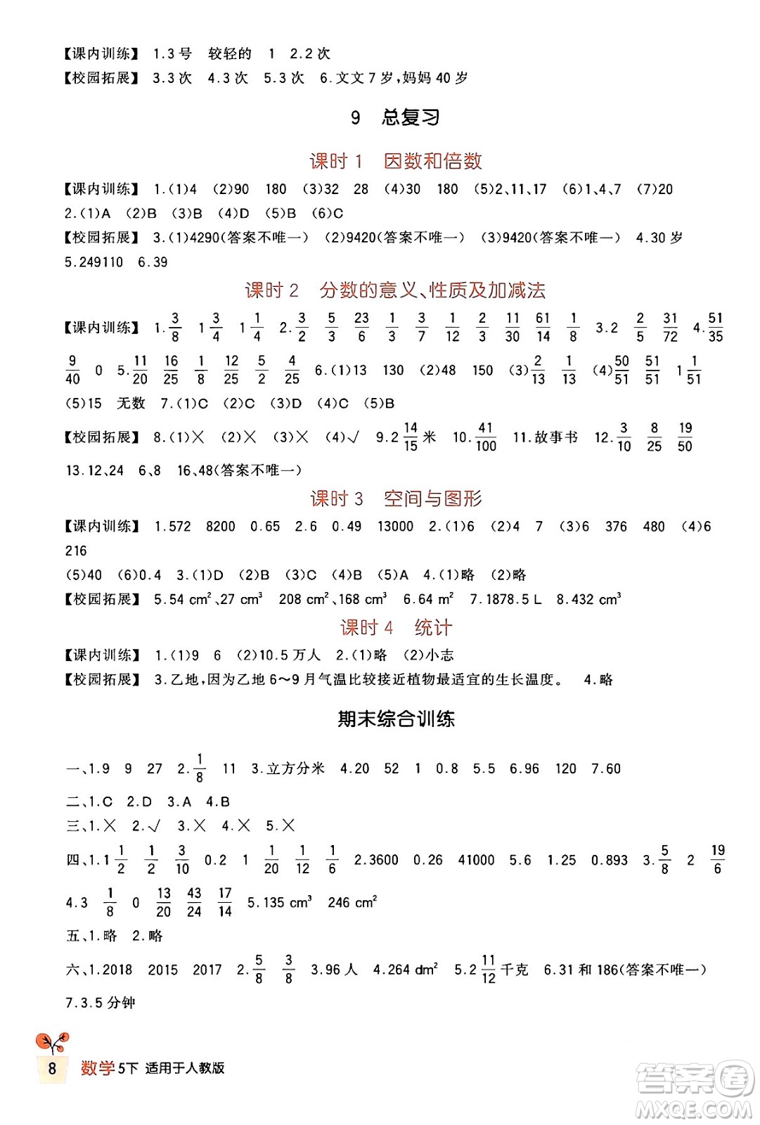 四川教育出版社2024年春新課標(biāo)小學(xué)生學(xué)習(xí)實(shí)踐園地五年級(jí)數(shù)學(xué)下冊(cè)人教版答案