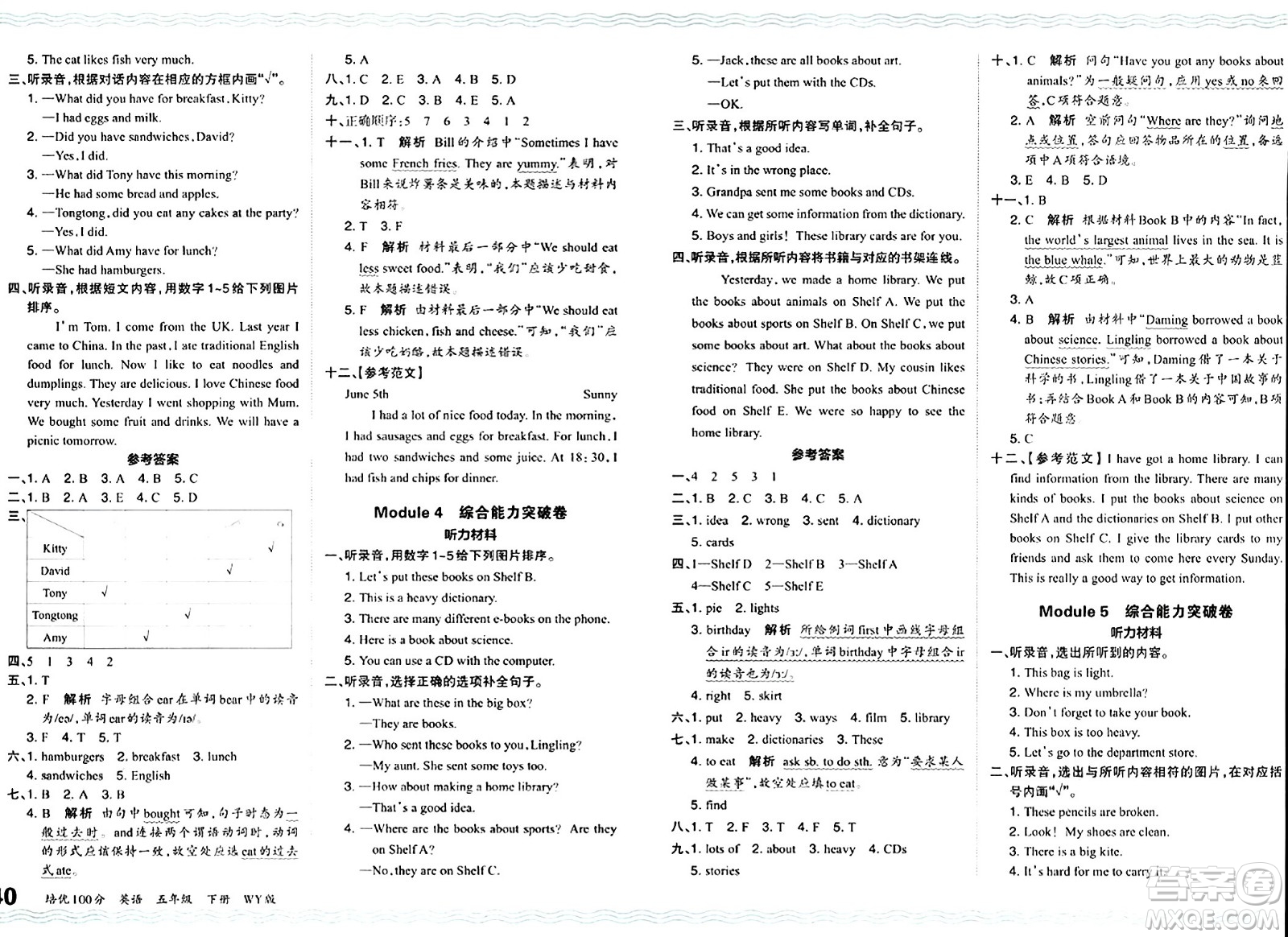 江西人民出版社2024年春王朝霞培優(yōu)100分五年級(jí)英語下冊(cè)外研版答案