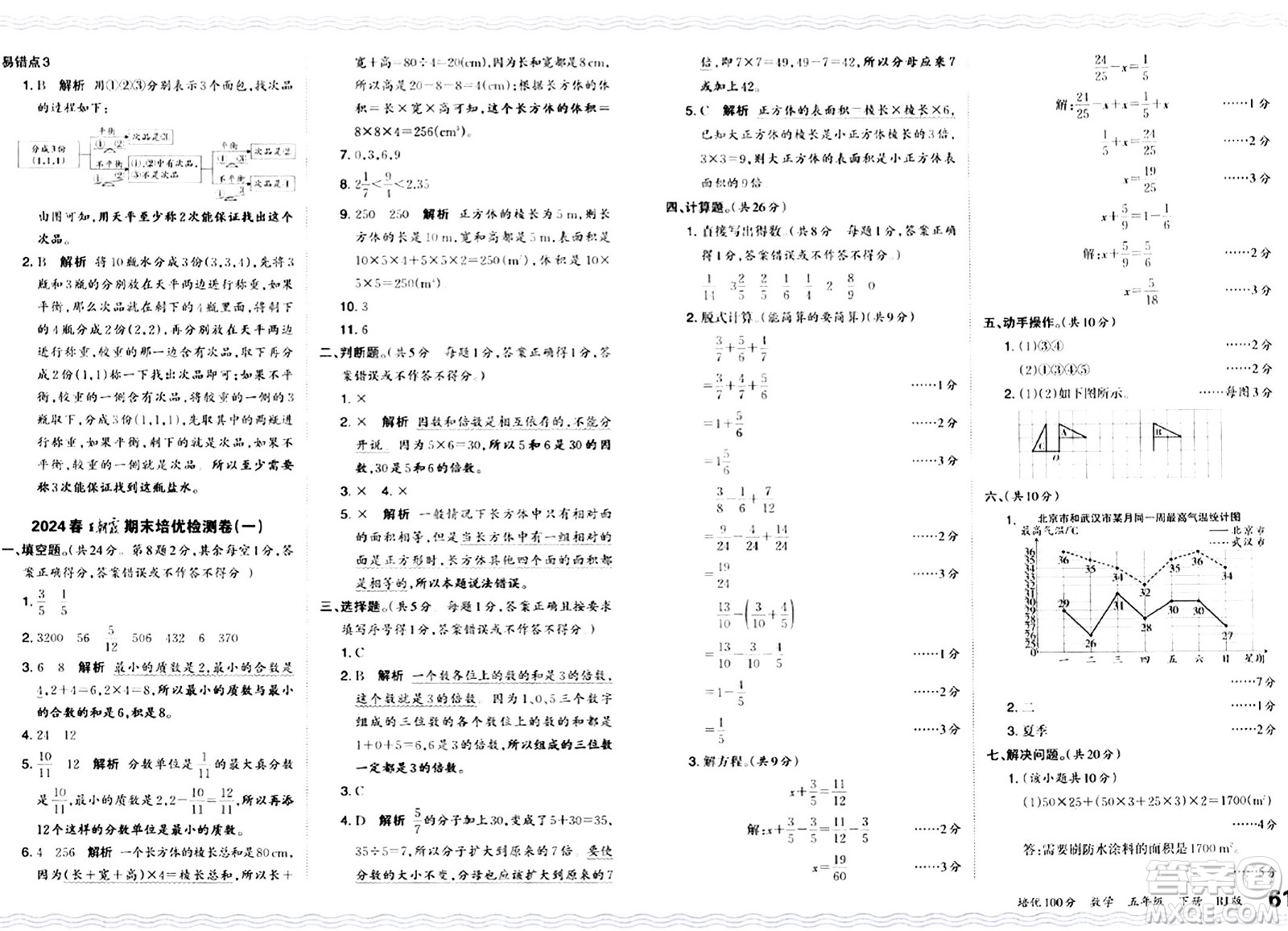 江西人民出版社2024年春王朝霞培優(yōu)100分五年級(jí)數(shù)學(xué)下冊(cè)人教版答案