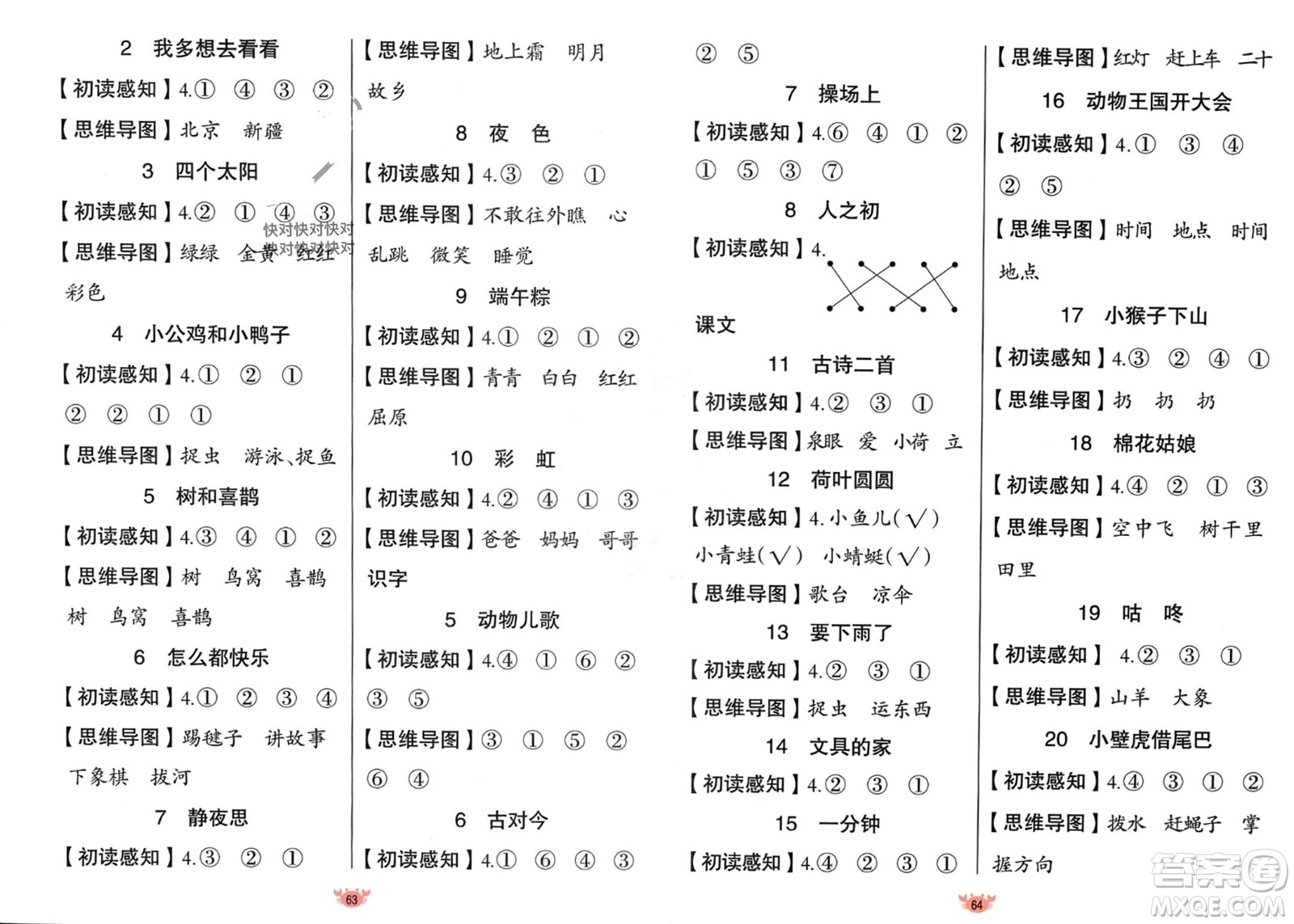 新疆青少年出版社2024年春原創(chuàng)新課堂一年級語文下冊人教版參考答案