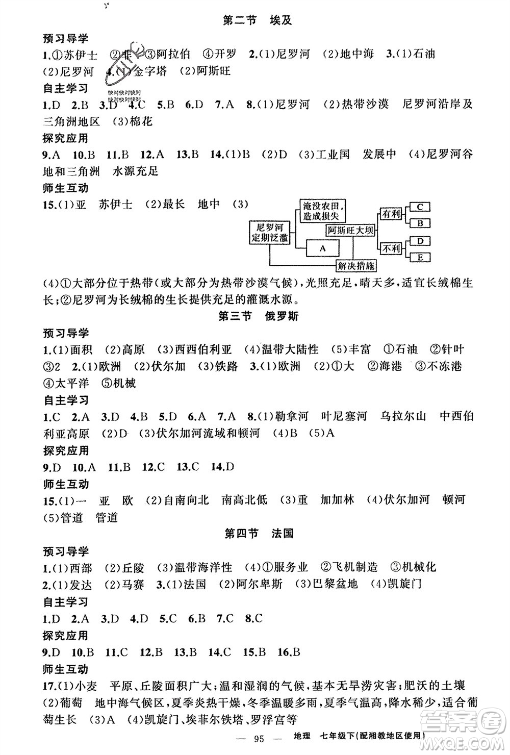 新疆青少年出版社2024年春原創(chuàng)新課堂七年級(jí)地理下冊(cè)湘教版參考答案