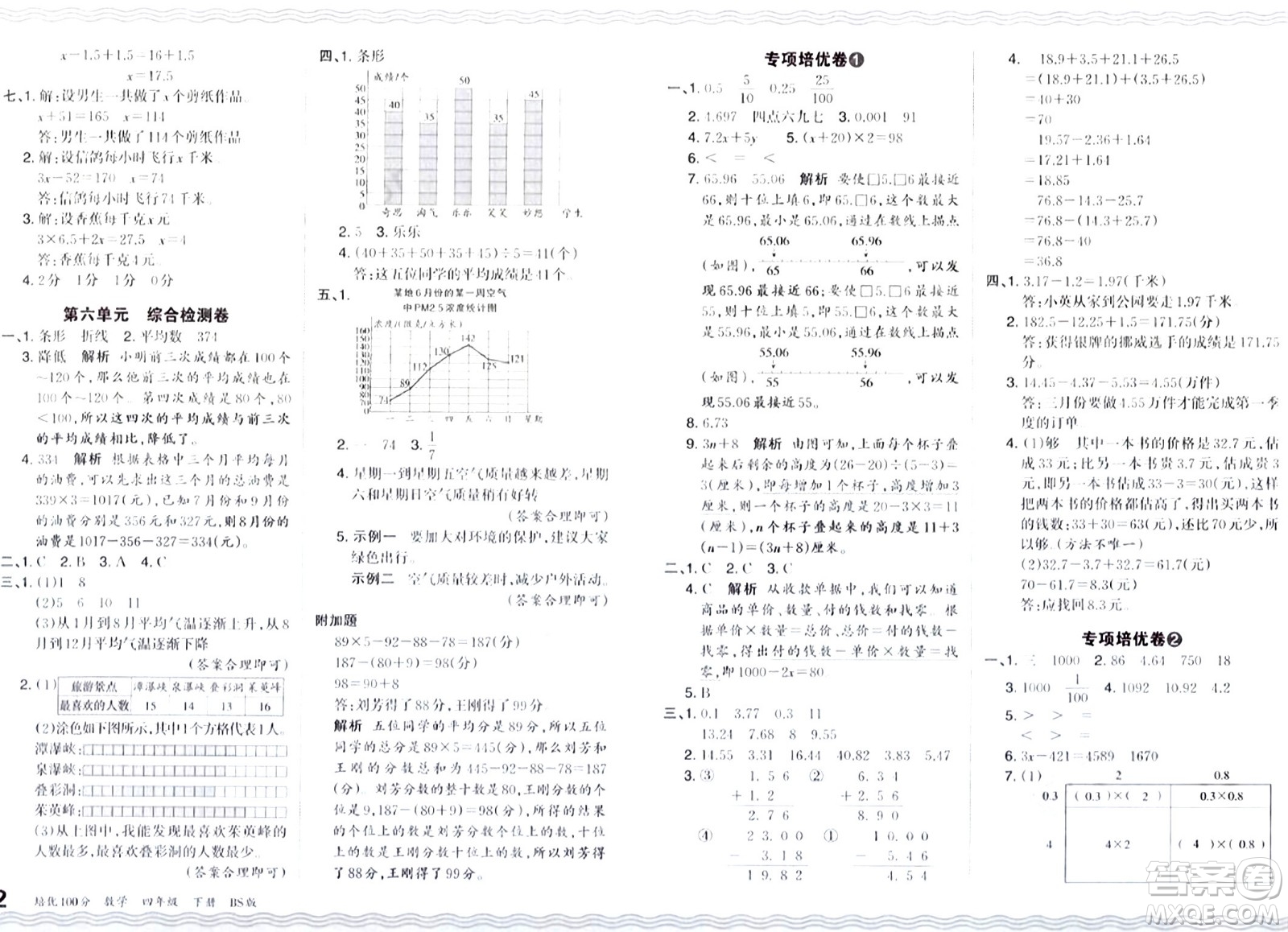 江西人民出版社2024年春王朝霞培優(yōu)100分四年級數(shù)學(xué)下冊北師大版答案