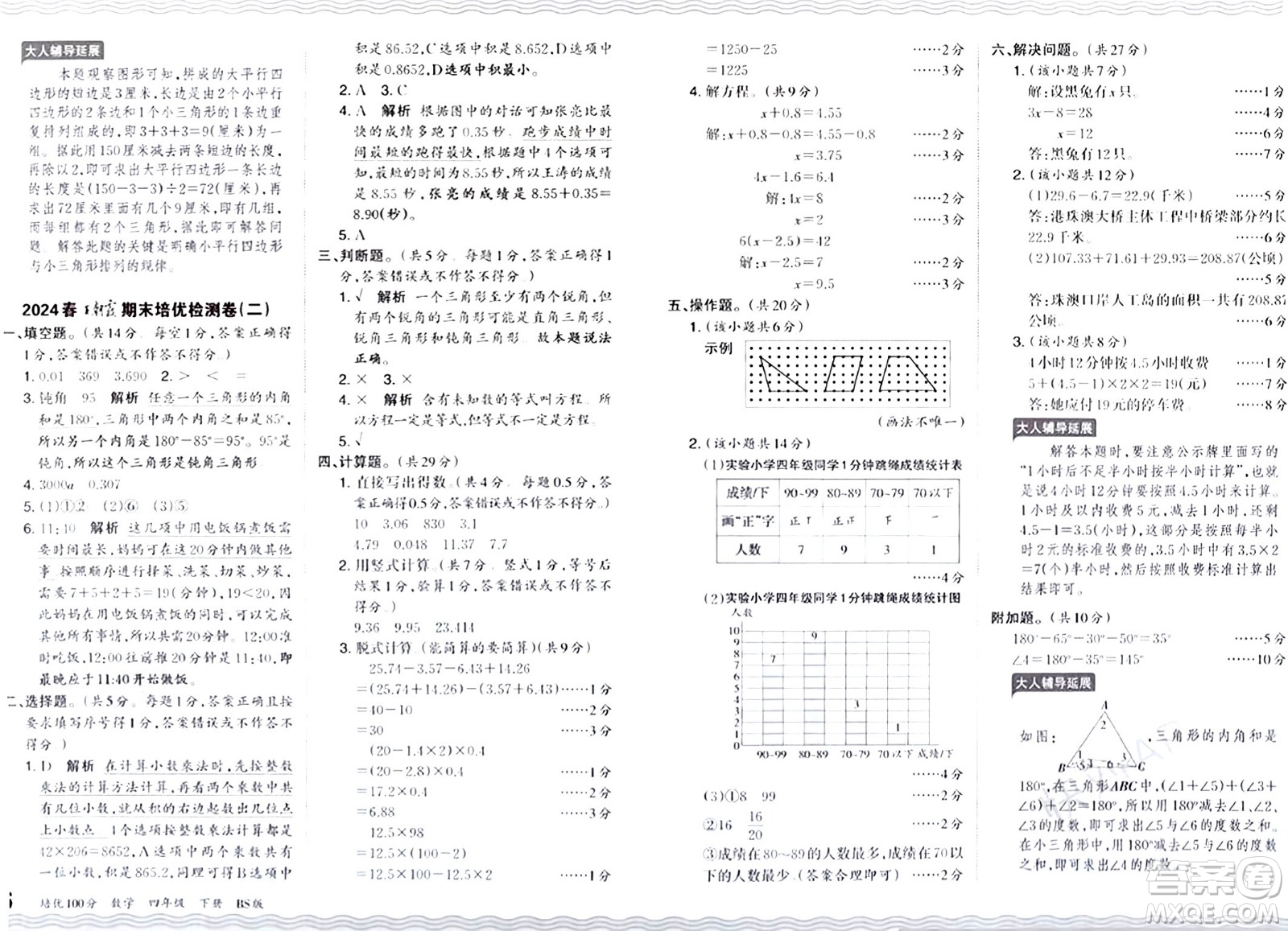 江西人民出版社2024年春王朝霞培優(yōu)100分四年級數(shù)學(xué)下冊北師大版答案