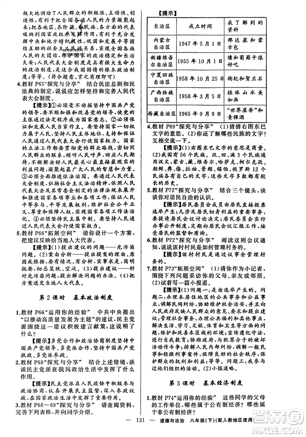 新疆青少年出版社2024年春原創(chuàng)新課堂八年級(jí)道德與法治下冊(cè)人教版參考答案