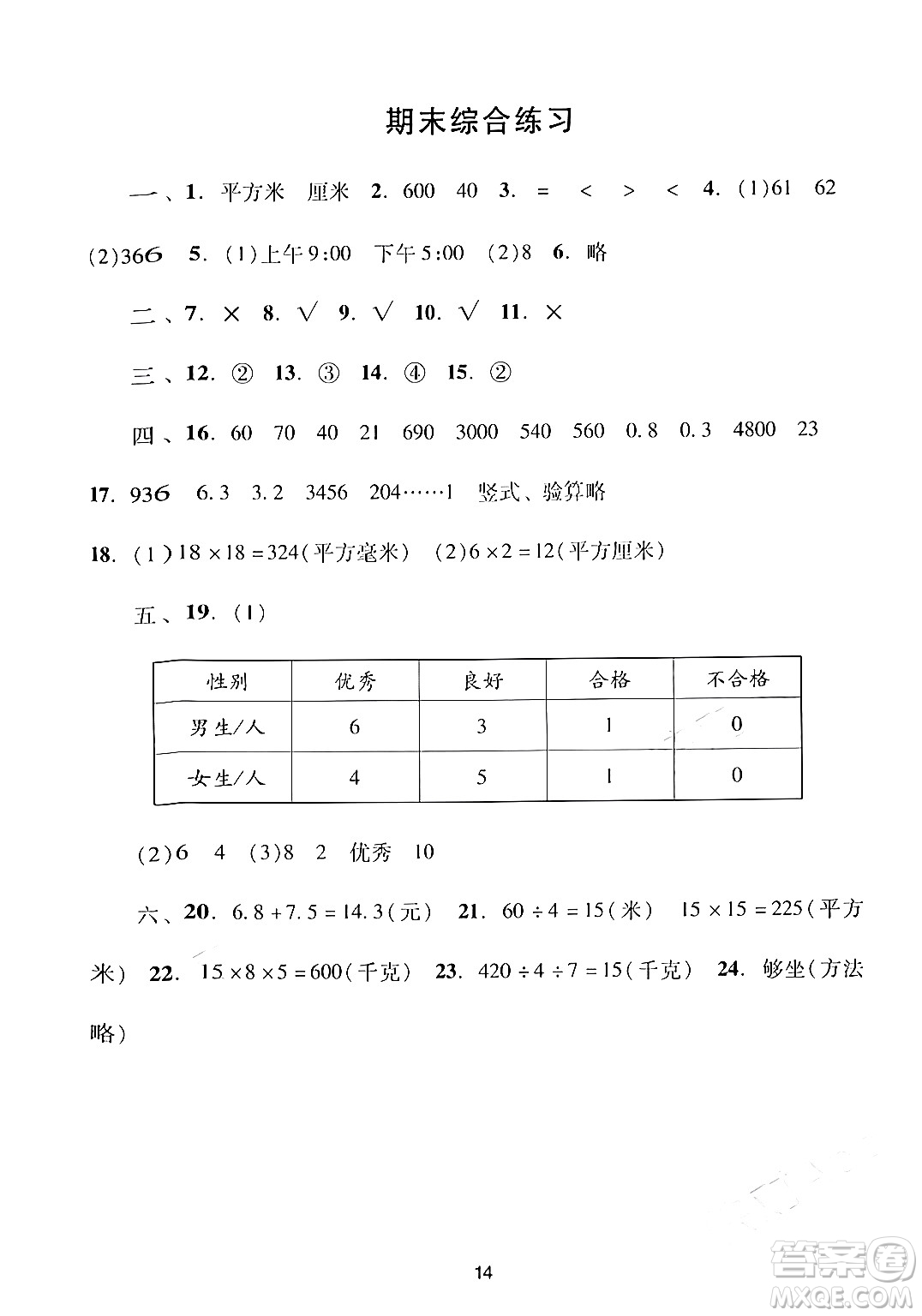 廣州出版社2024年春陽光學業(yè)評價三年級數(shù)學下冊人教版答案