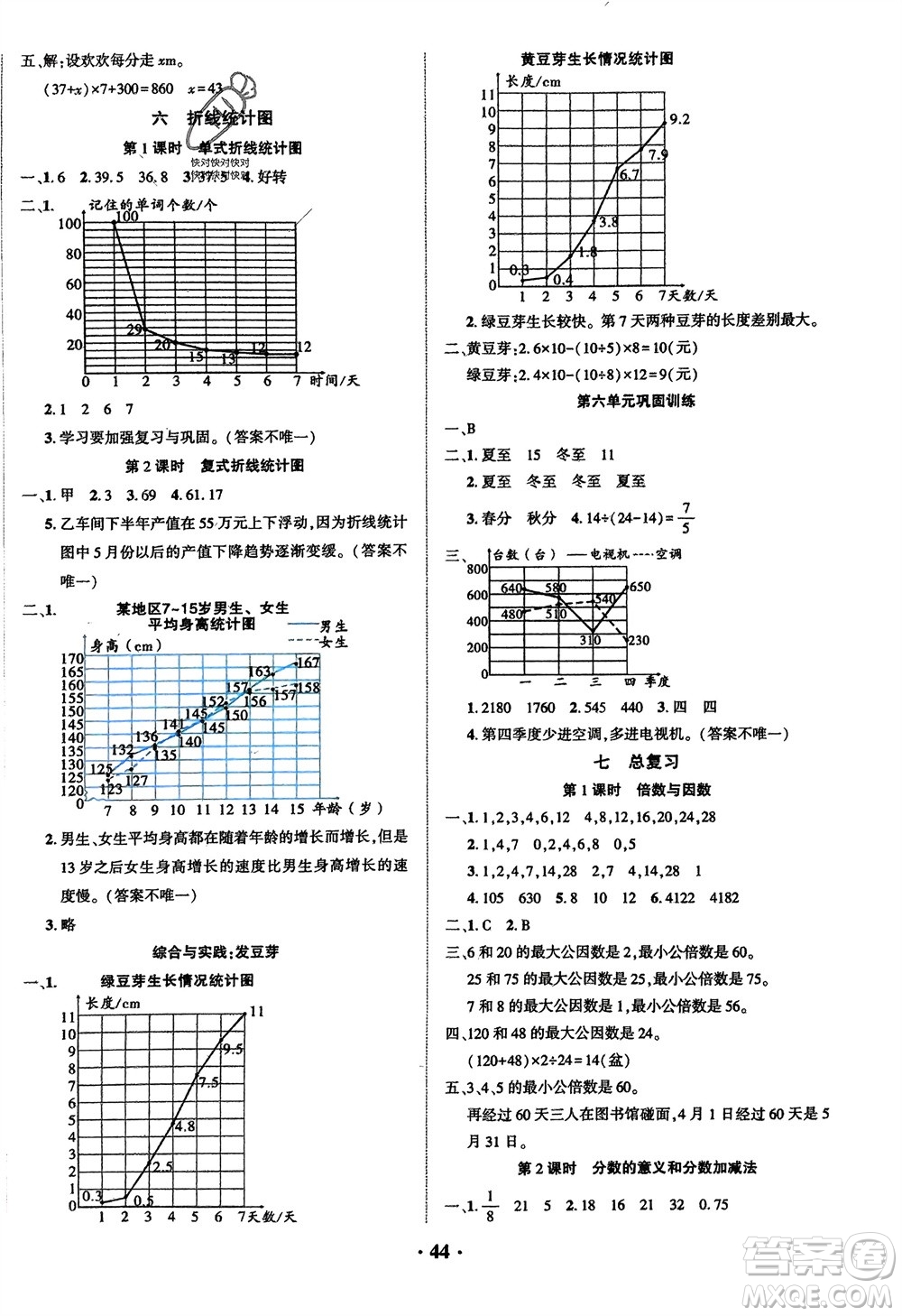 吉林教育出版社2024年春一對一同步精練測評五年級數(shù)學(xué)下冊西師版參考答案