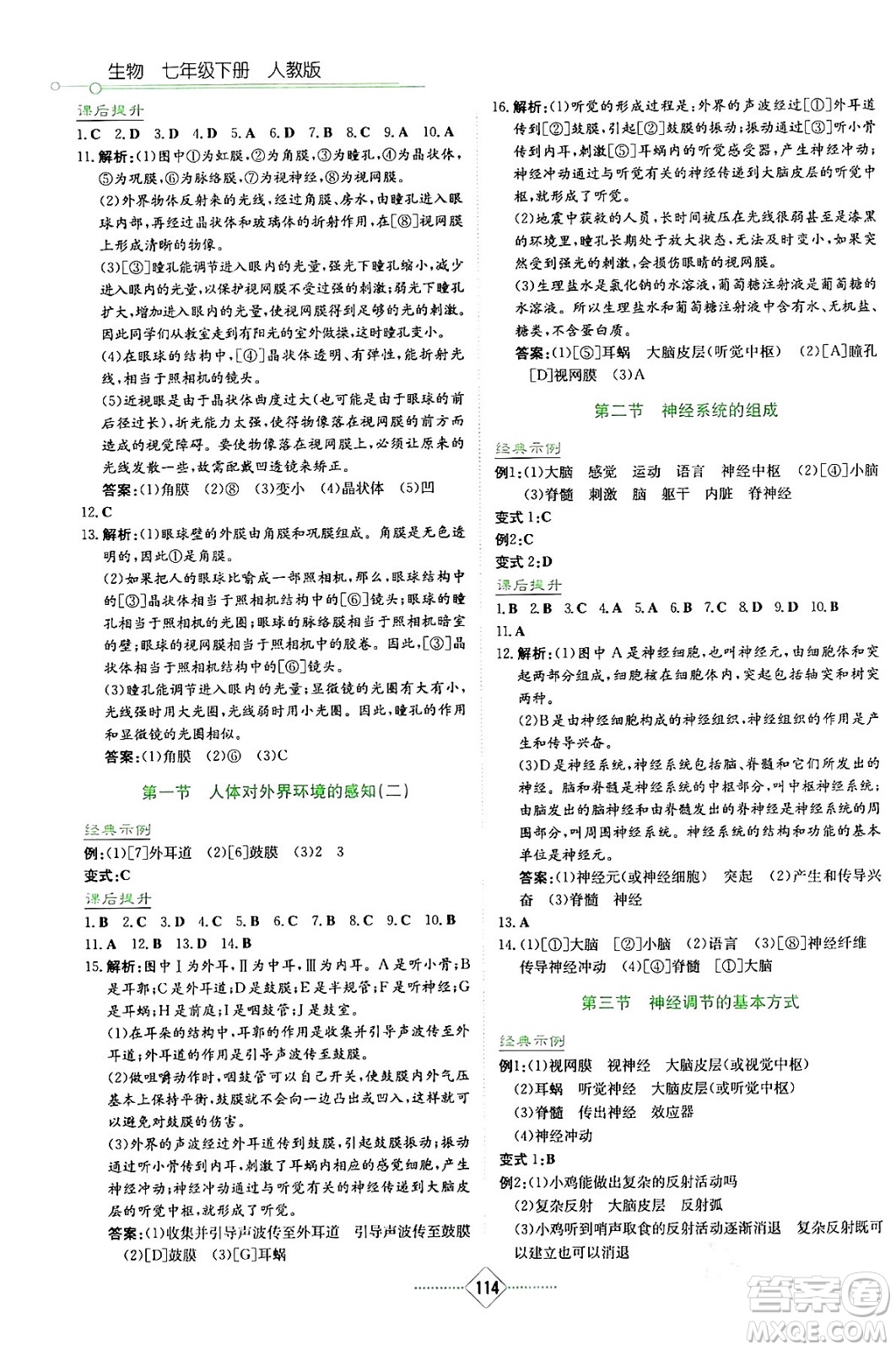 湖南教育出版社2024年春學(xué)法大視野七年級(jí)生物下冊(cè)人教版答案