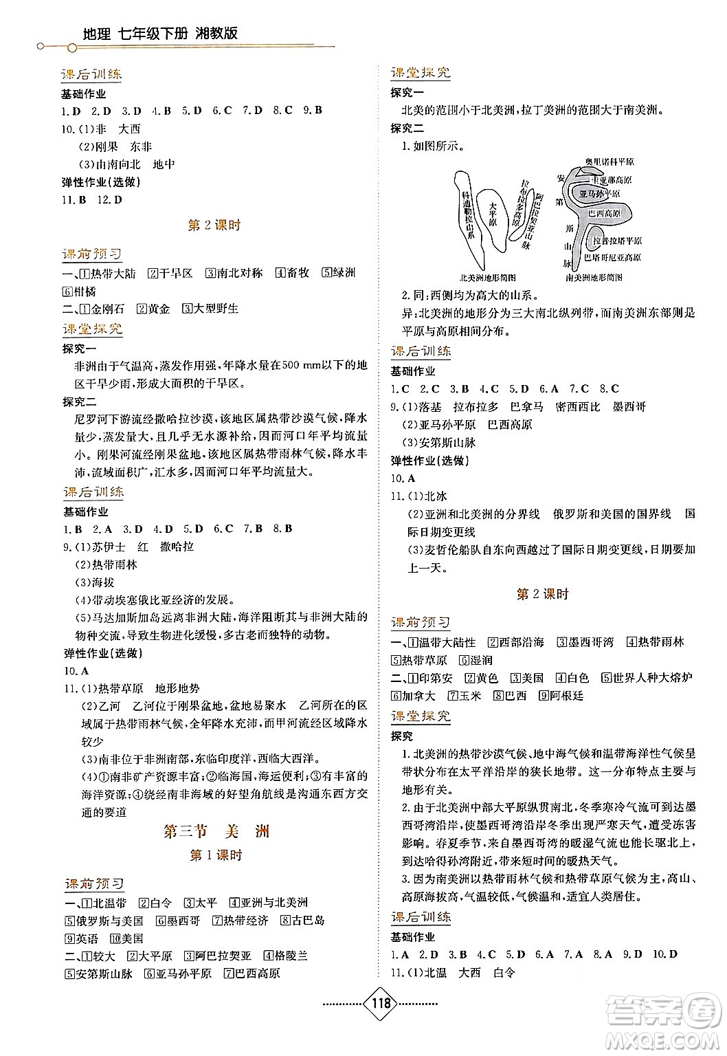 湖南教育出版社2024年春學(xué)法大視野七年級地理下冊湘教版答案