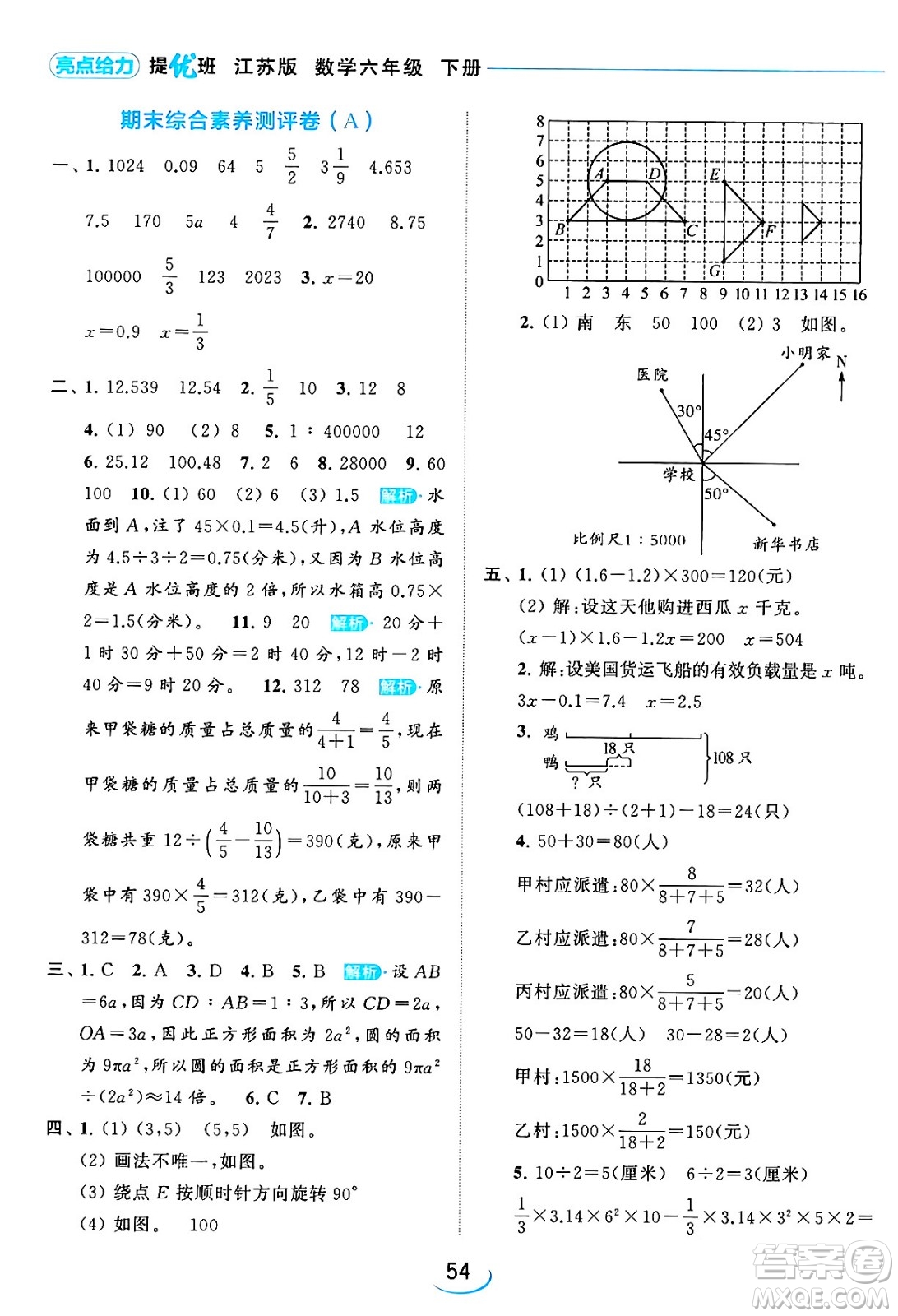 北京教育出版社2024年春亮點給力提優(yōu)班六年級數(shù)學(xué)下冊江蘇版答案