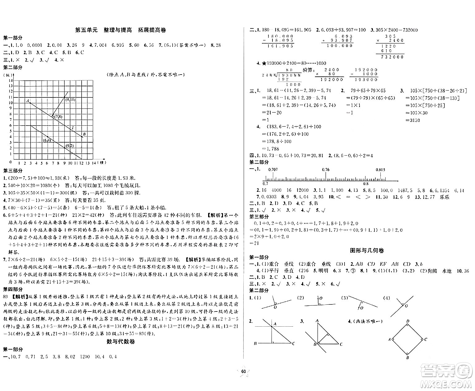 安徽人民出版社2024年春一卷搞定四年級(jí)數(shù)學(xué)下冊(cè)上海專版答案