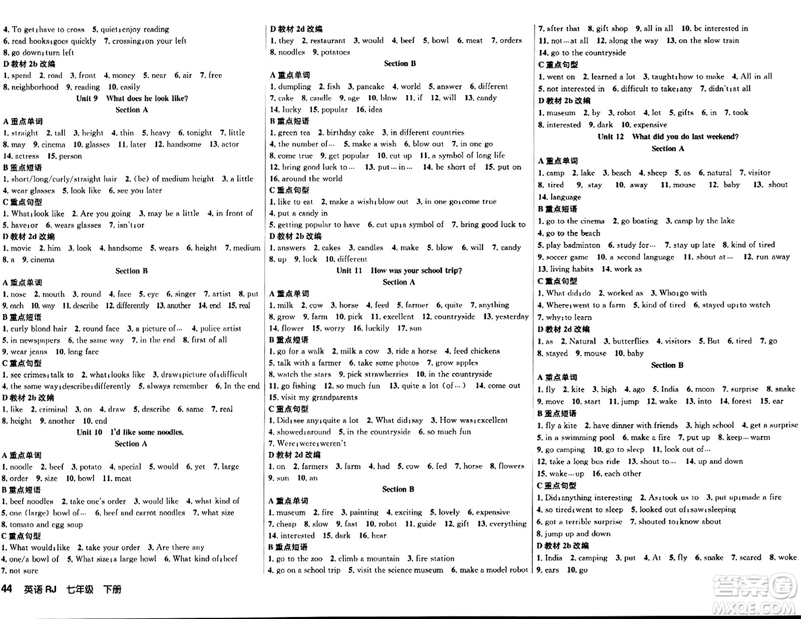 安徽師范大學(xué)出版社2024年春課時(shí)奪冠七年級(jí)英語(yǔ)下冊(cè)人教版答案