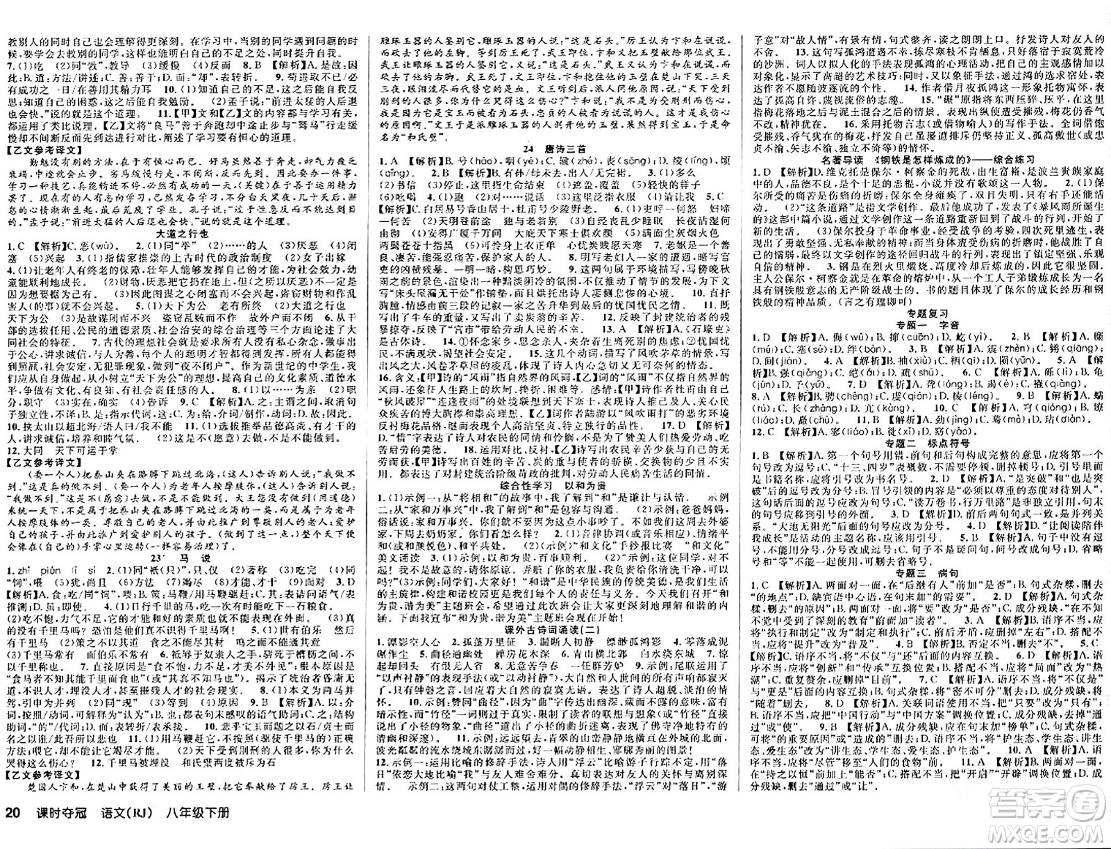 安徽師范大學(xué)出版社2024年春課時(shí)奪冠八年級(jí)語(yǔ)文下冊(cè)人教版答案