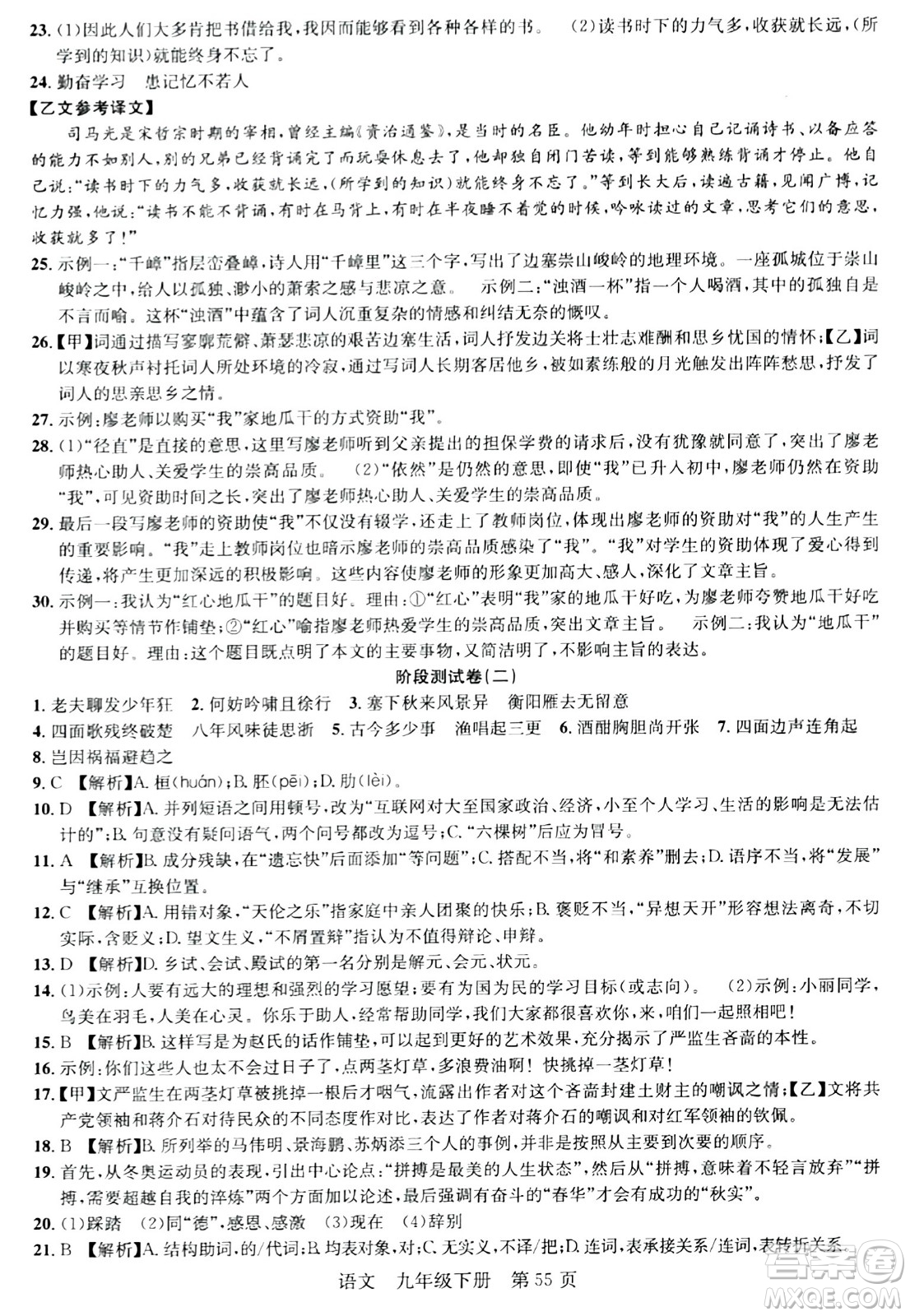 安徽師范大學(xué)出版社2024年春課時(shí)奪冠九年級(jí)語(yǔ)文下冊(cè)人教版答案