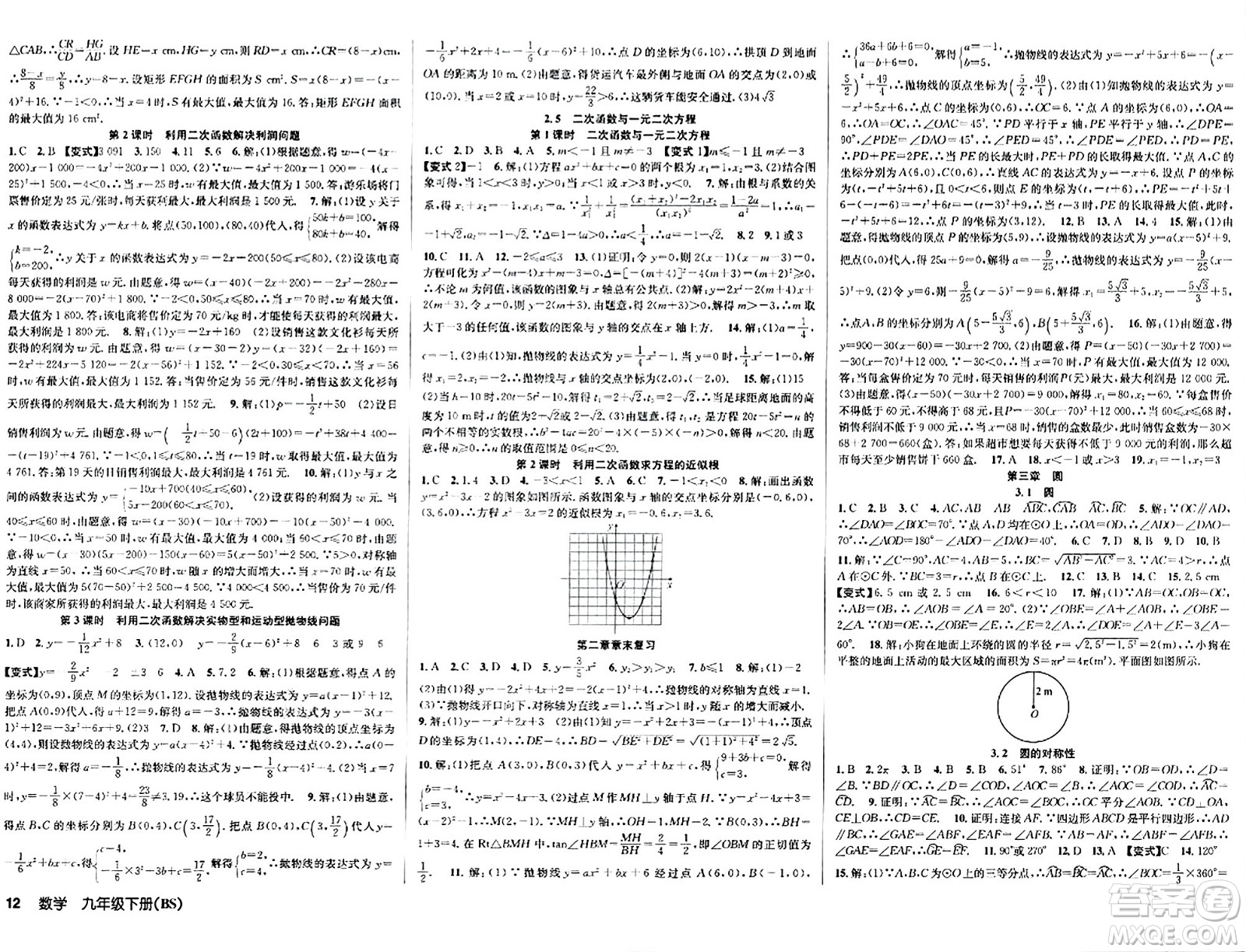 安徽師范大學(xué)出版社2024年春課時奪冠九年級數(shù)學(xué)下冊北師大版答案