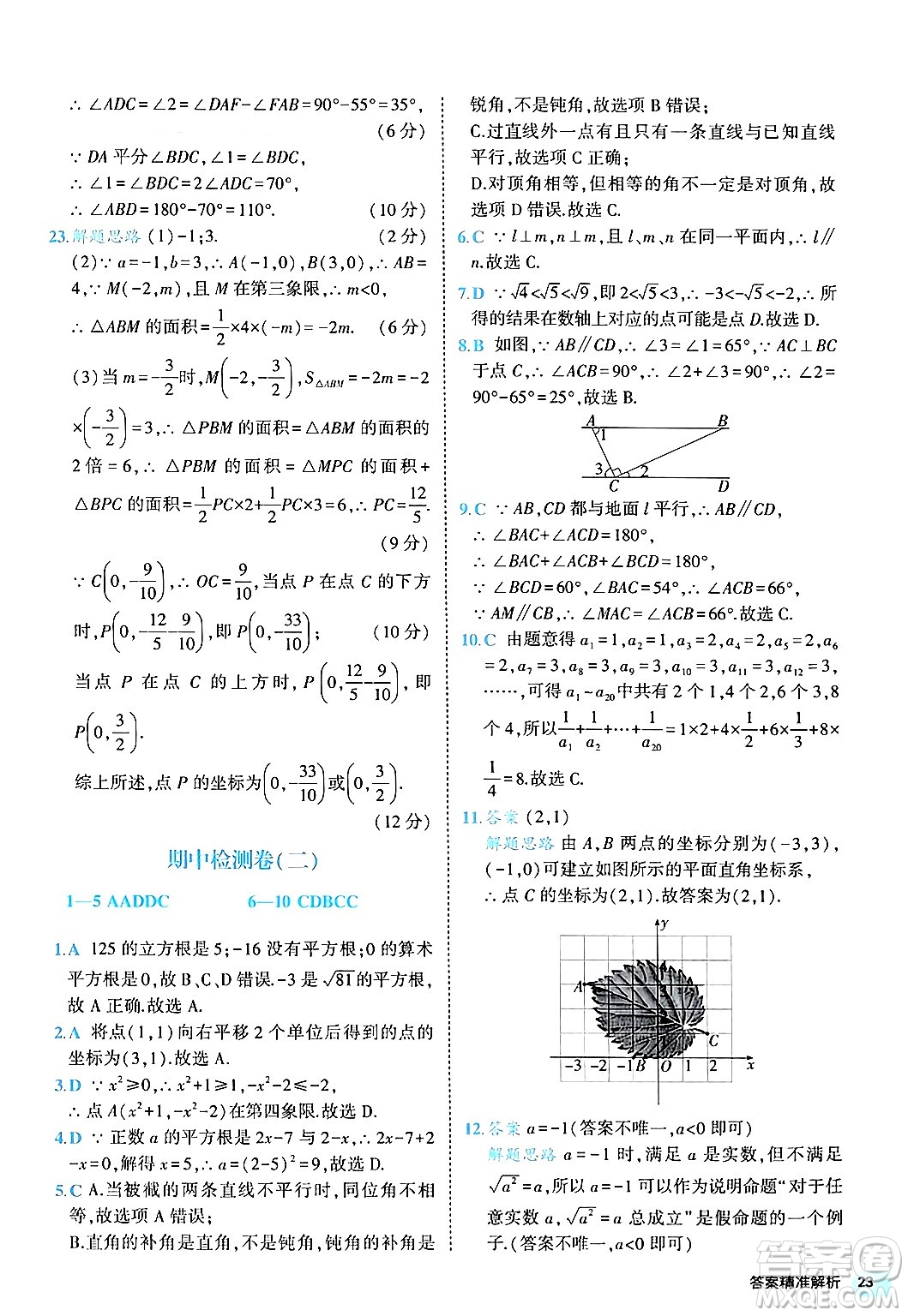 西安出版社2024年春53初中全優(yōu)卷七年級數(shù)學(xué)下冊人教版答案