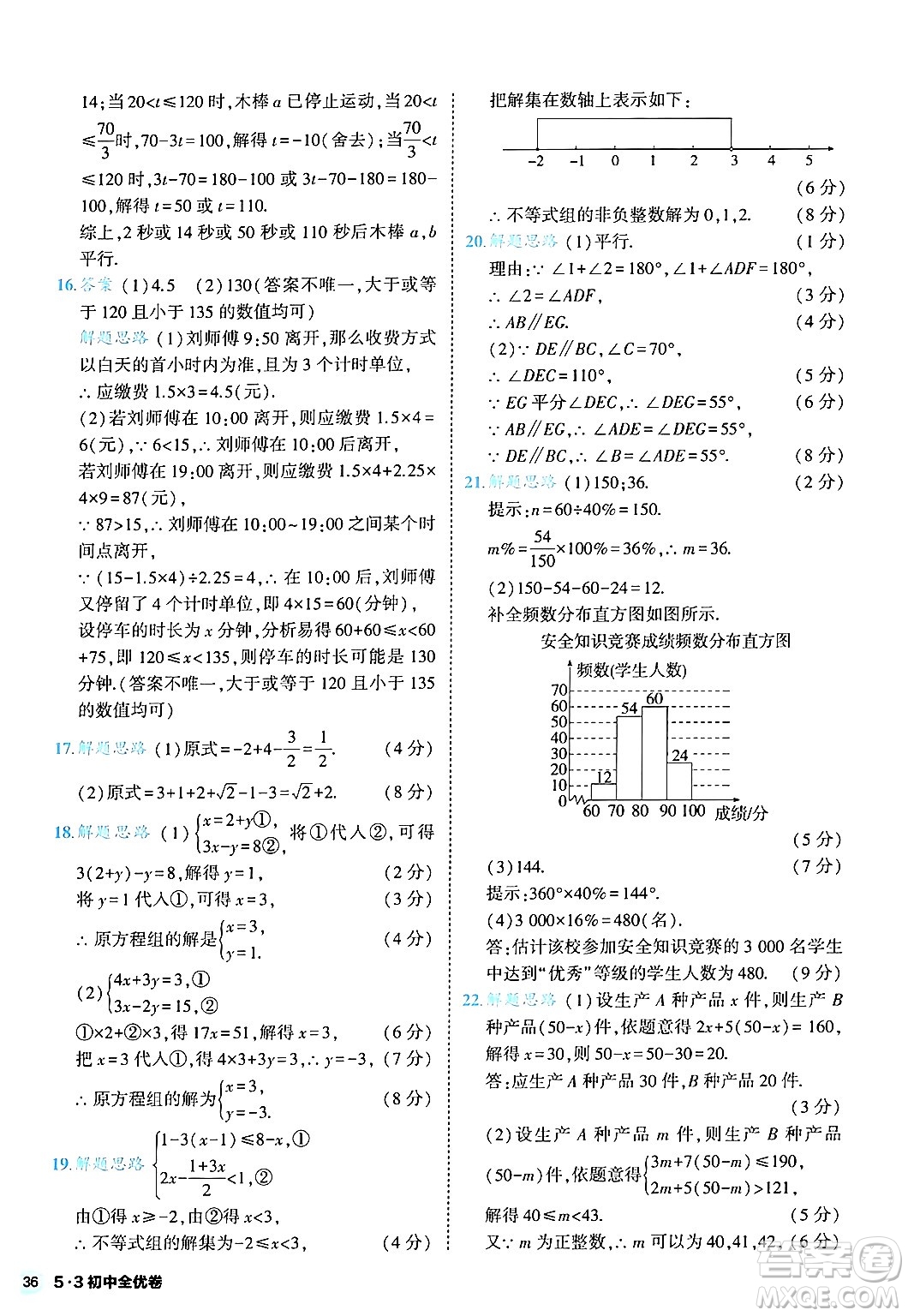 西安出版社2024年春53初中全優(yōu)卷七年級數(shù)學(xué)下冊人教版答案