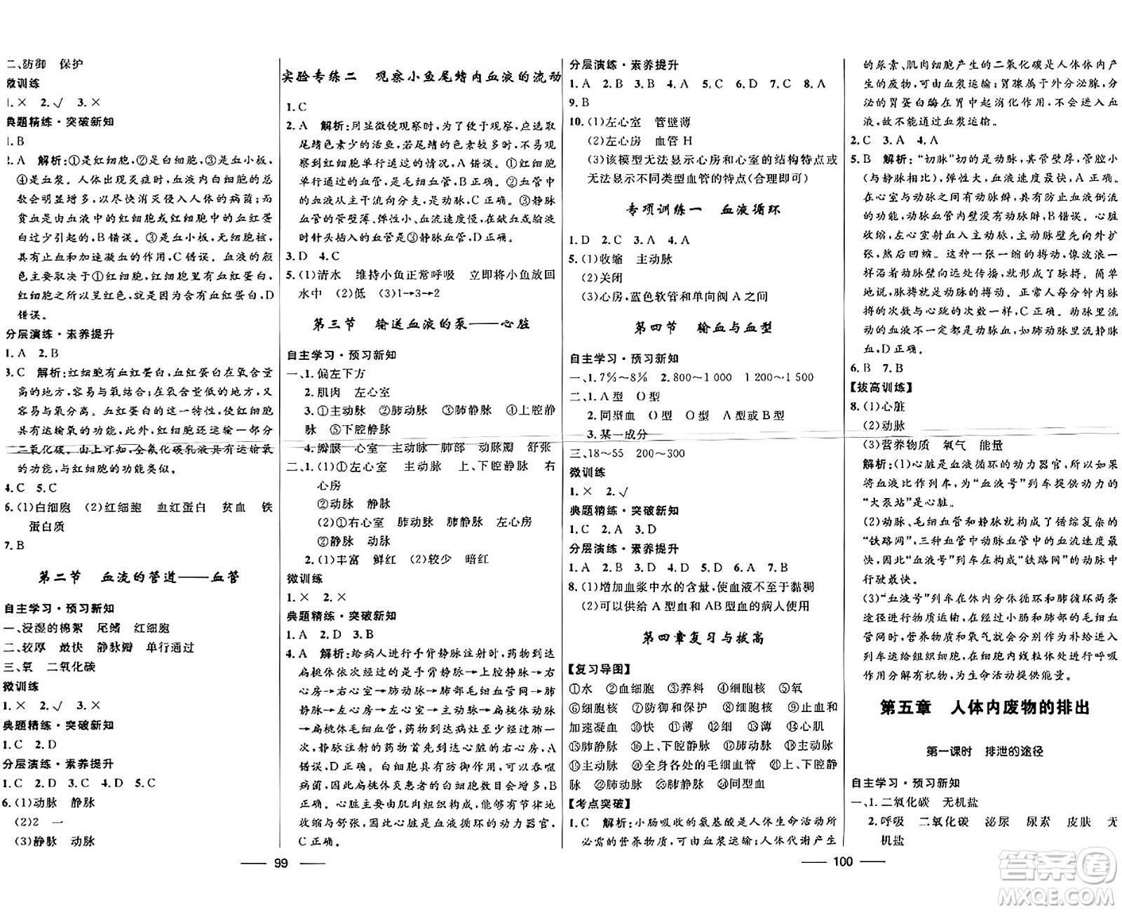 河北少年兒童出版社2024年春奪冠百分百新導(dǎo)學(xué)課時(shí)練七年級(jí)生物下冊(cè)人教版答案