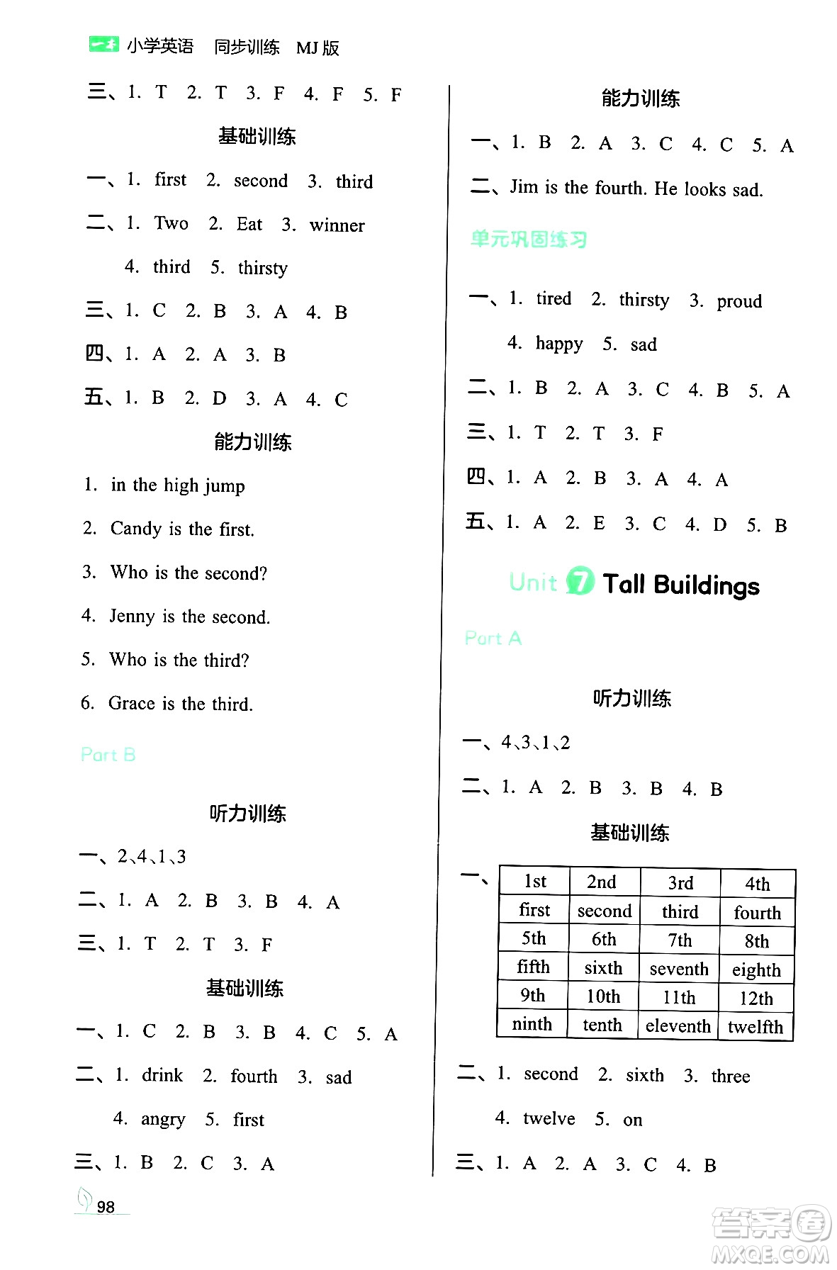 湖南教育出版社2024年春一本同步訓(xùn)練五年級英語下冊閩教版福建專版答案