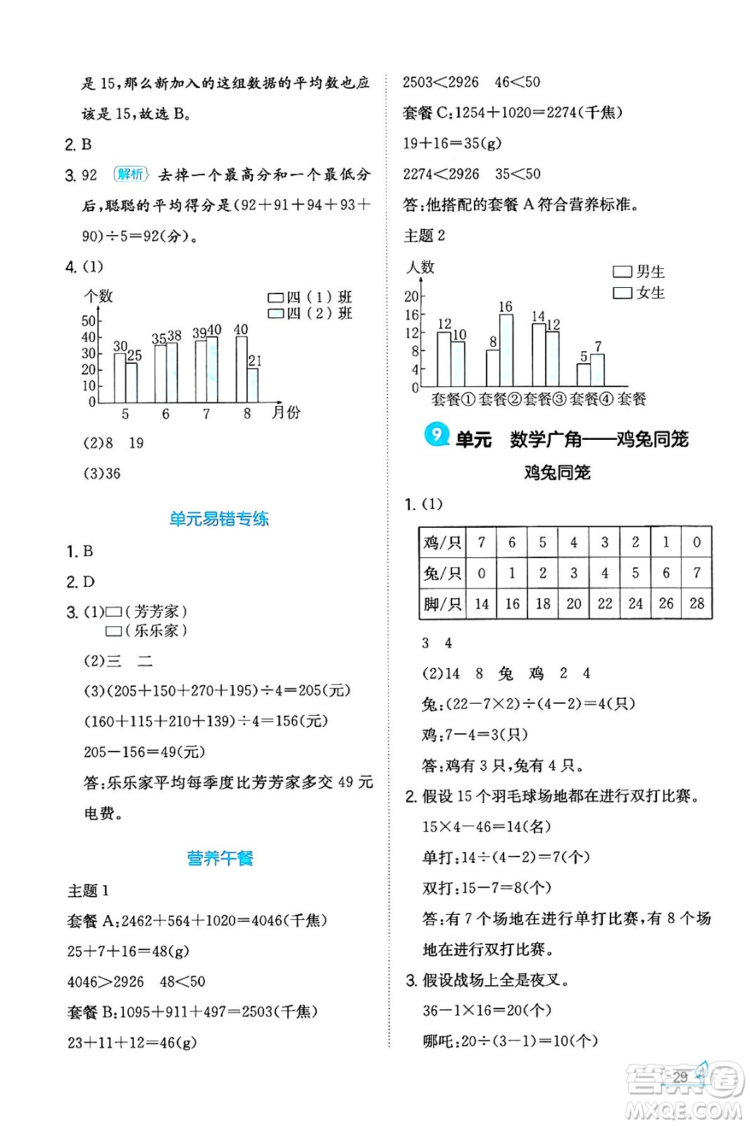 湖南教育出版社2024年春一本同步訓練四年級數(shù)學下冊人教版福建專版答案