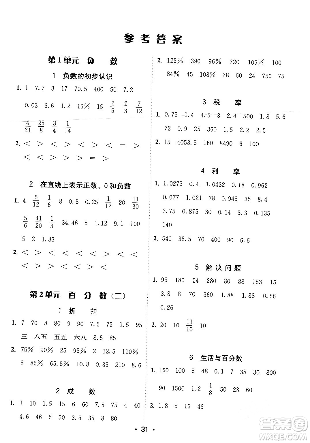 安徽人民出版社2024年春教與學(xué)課時(shí)學(xué)練測(cè)六年級(jí)數(shù)學(xué)下冊(cè)人教版答案