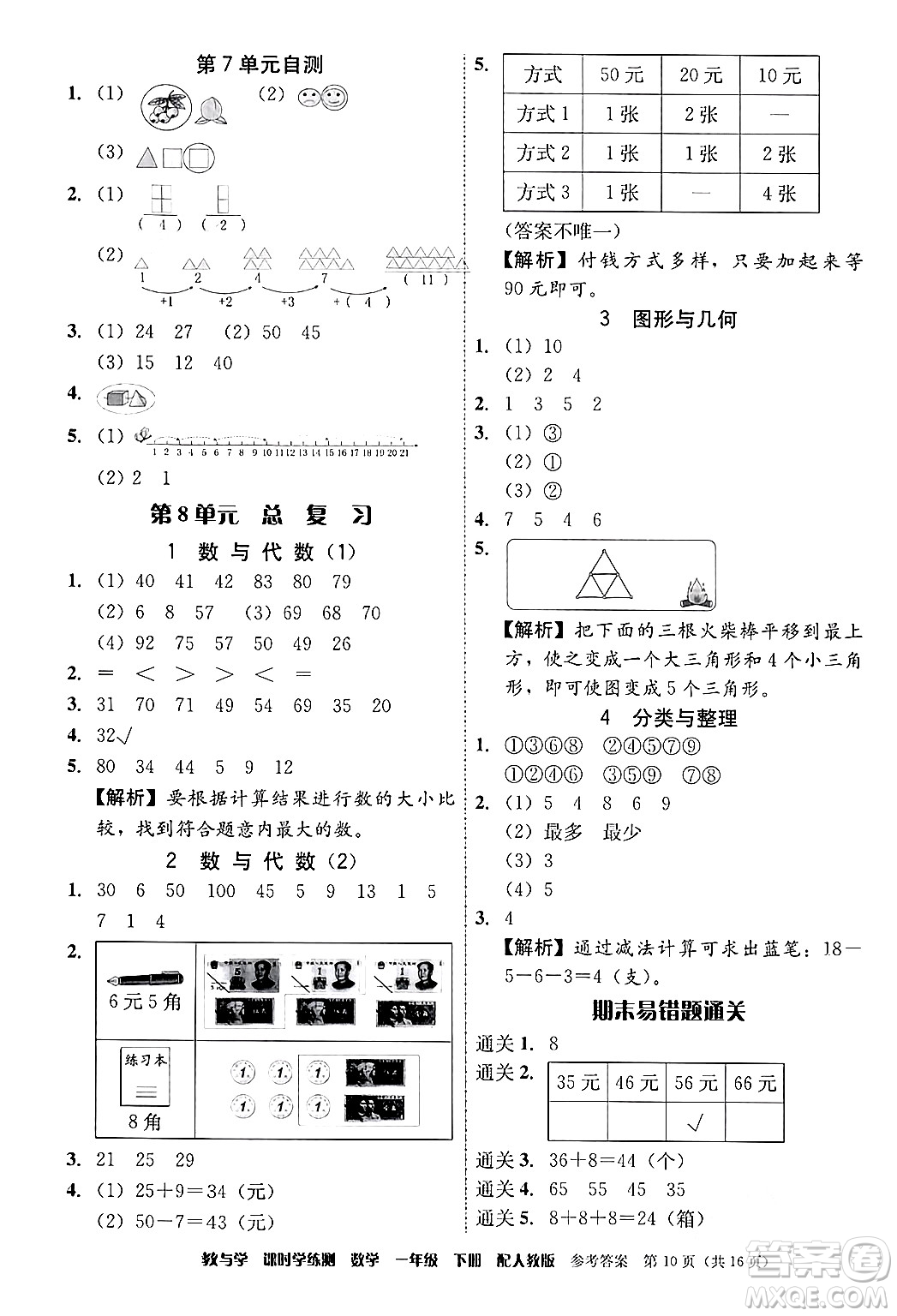 安徽人民出版社2024年春教與學(xué)課時(shí)學(xué)練測(cè)一年級(jí)數(shù)學(xué)下冊(cè)人教版答案