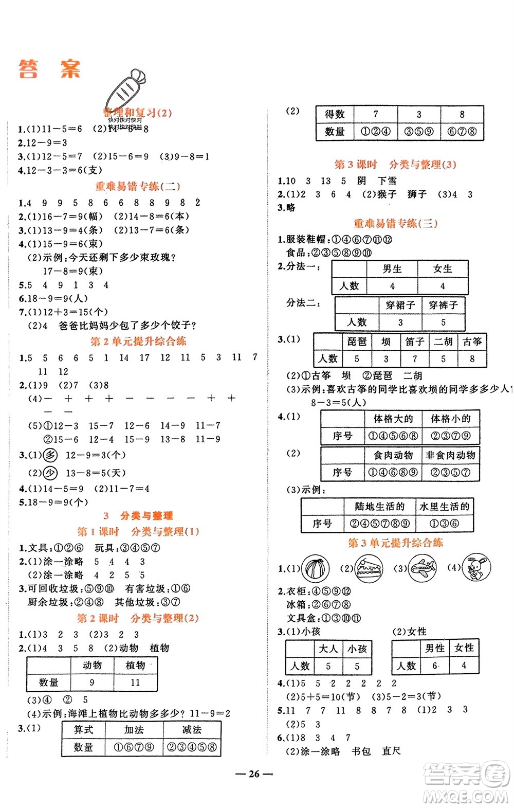 吉林教育出版社2024年春先鋒課堂一年級(jí)數(shù)學(xué)下冊(cè)人教版參考答案