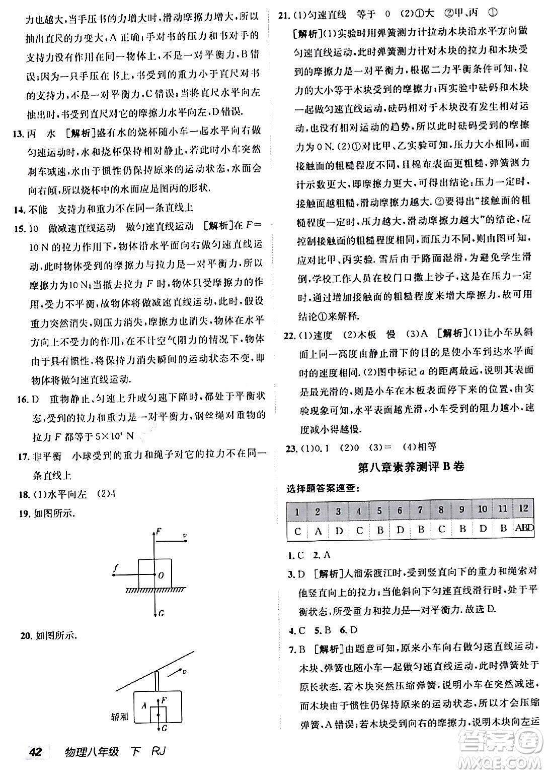 新疆青少年出版社2024年春海淀單元測(cè)試AB卷八年級(jí)物理下冊(cè)人教版答案