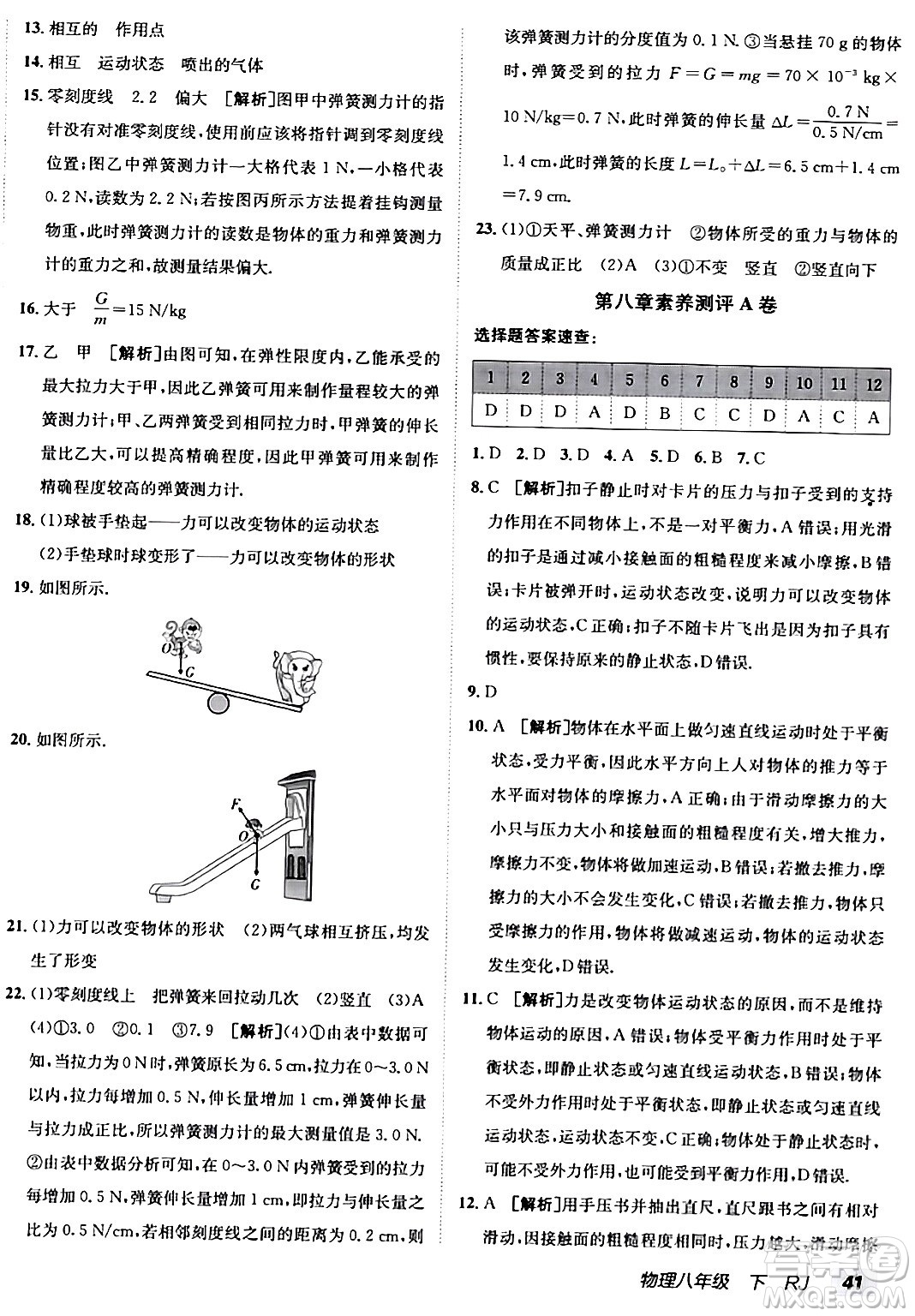 新疆青少年出版社2024年春海淀單元測(cè)試AB卷八年級(jí)物理下冊(cè)人教版答案