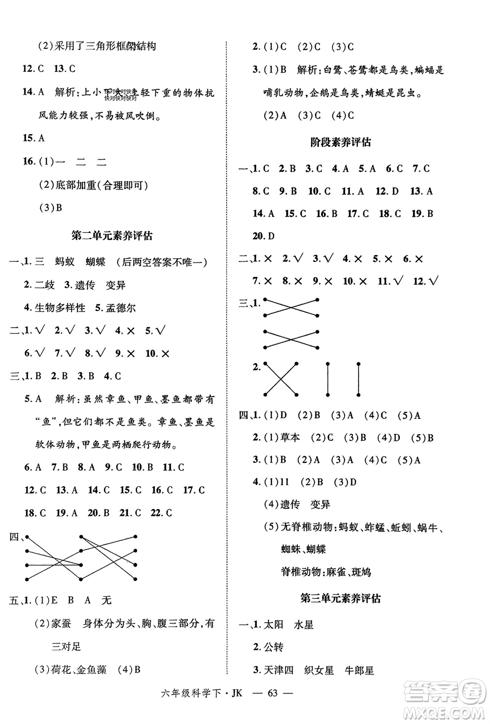 延邊大學(xué)出版社2024年春新領(lǐng)程六年級科學(xué)下冊教科版參考答案