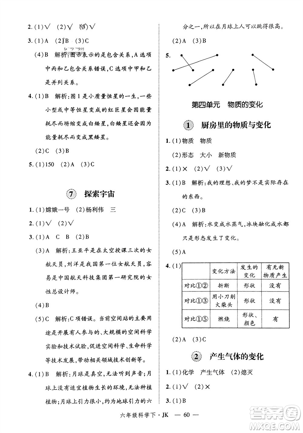 延邊大學(xué)出版社2024年春新領(lǐng)程六年級科學(xué)下冊教科版參考答案