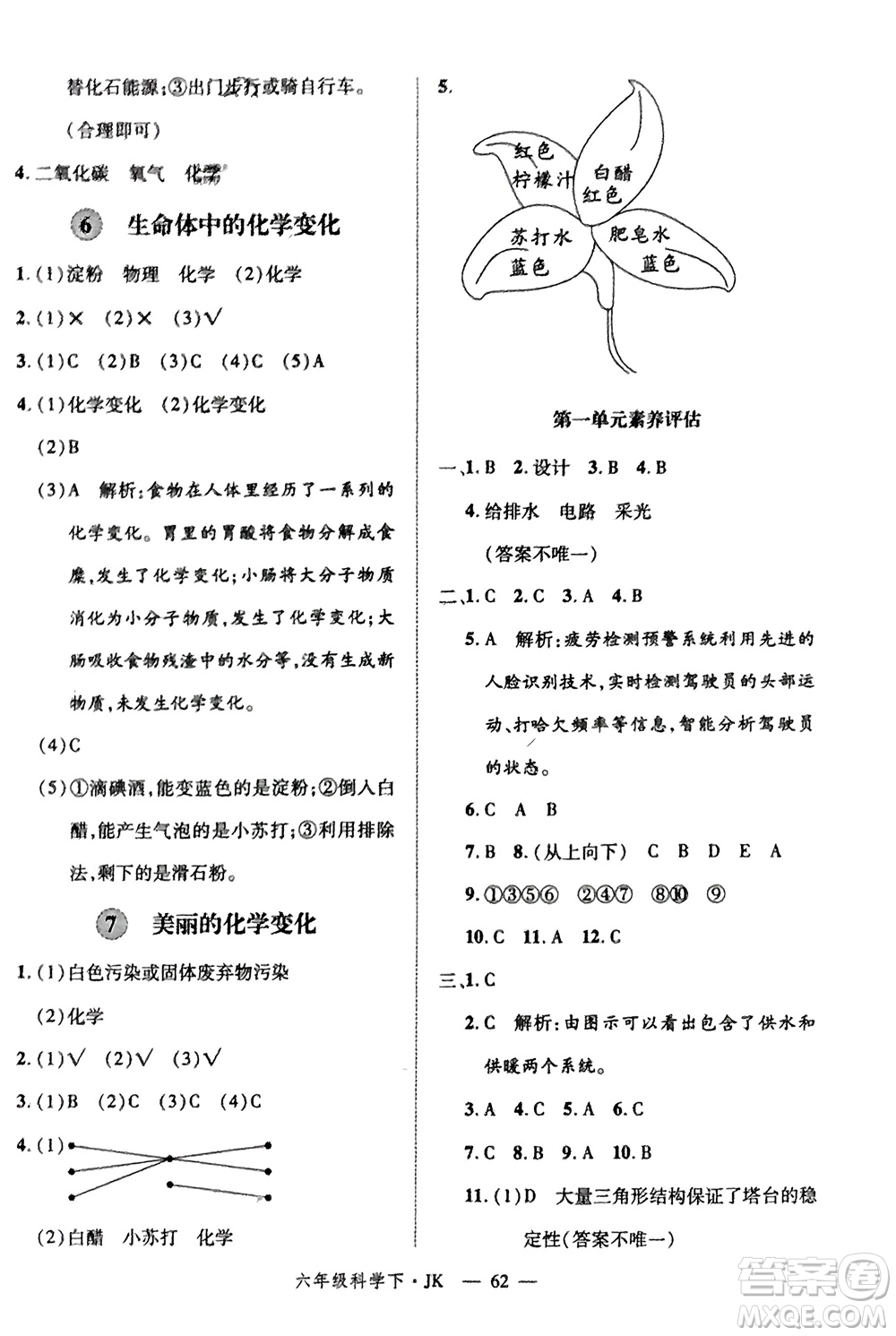 延邊大學(xué)出版社2024年春新領(lǐng)程六年級科學(xué)下冊教科版參考答案