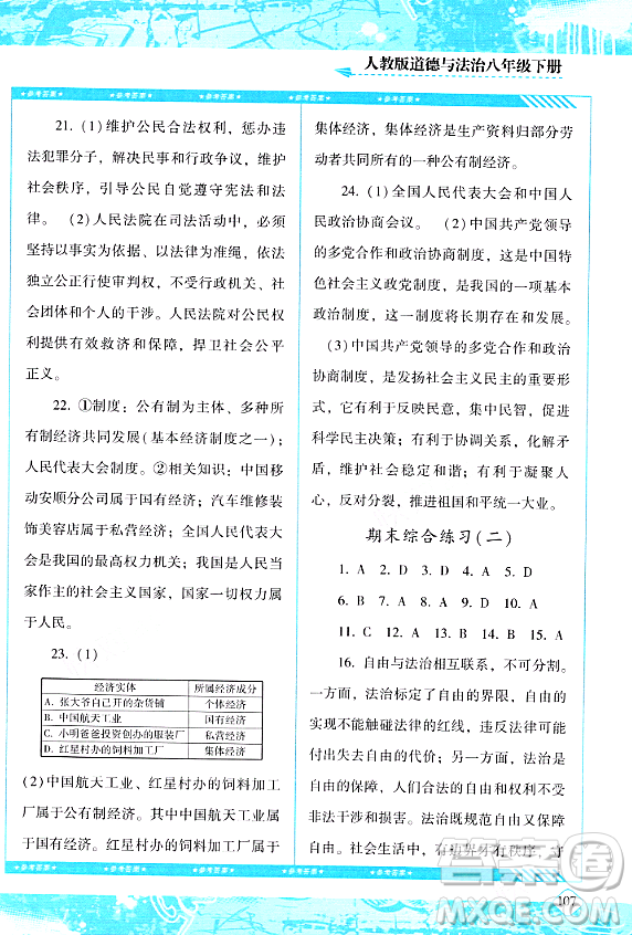 湖南少年兒童出版社2024年春同步實踐評價課程基礎(chǔ)訓(xùn)練八年級道德與法治下冊人教版答案