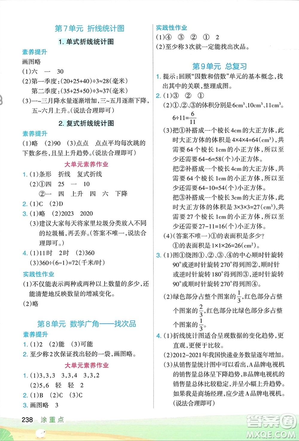 寧夏人民教育出版社2024年春新領程涂重點五年級數(shù)學下冊人教版參考答案