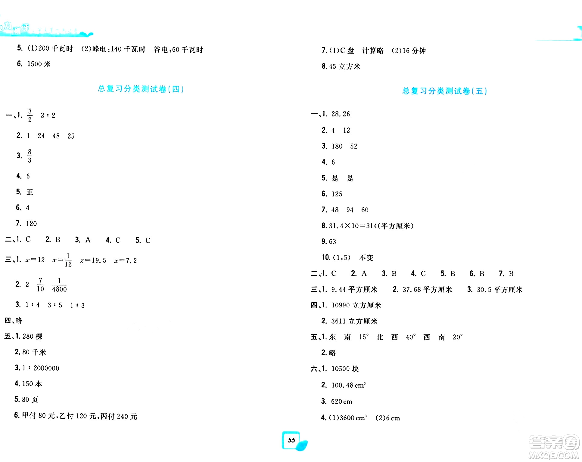 浙江工商大學出版社2024年春學力測評小學生單元測試卷六年級數(shù)學下冊通用版答案