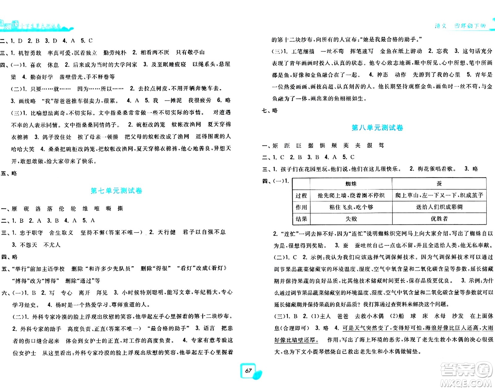 浙江工商大學(xué)出版社2024年春學(xué)力測評小學(xué)生單元測試卷四年級語文下冊通用版答案