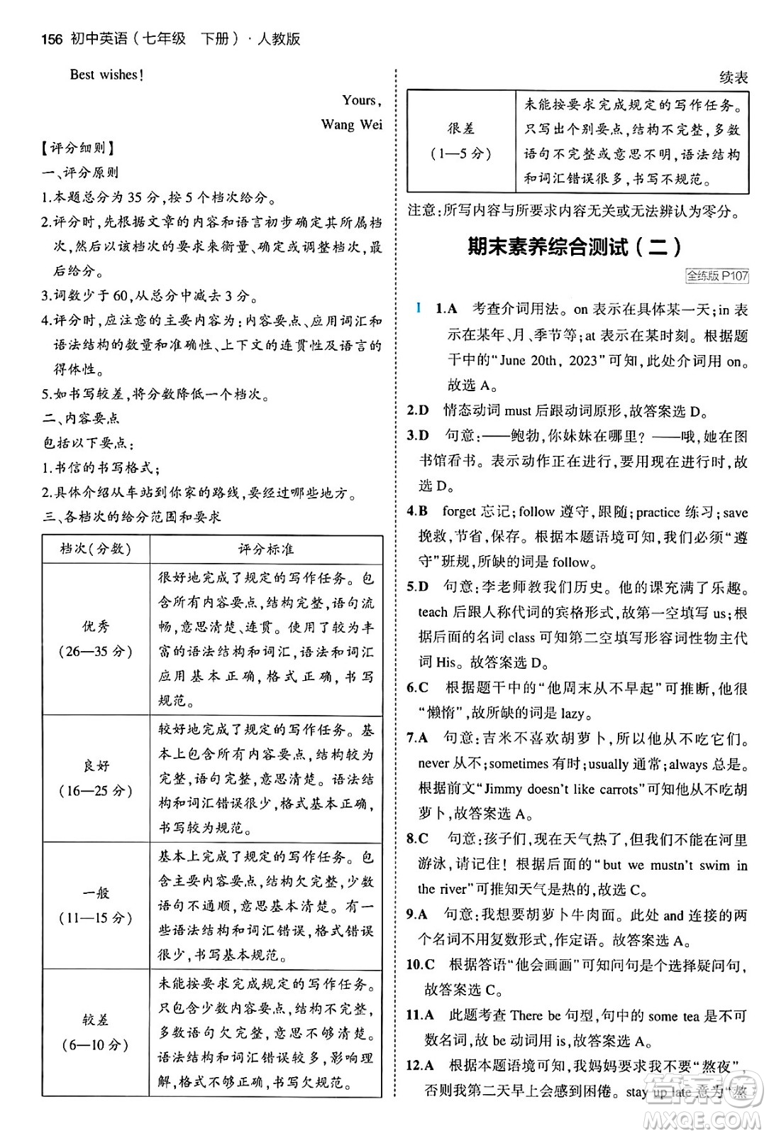 首都師范大學(xué)出版社2024年春初中同步5年中考3年模擬七年級(jí)英語(yǔ)下冊(cè)人教版答案