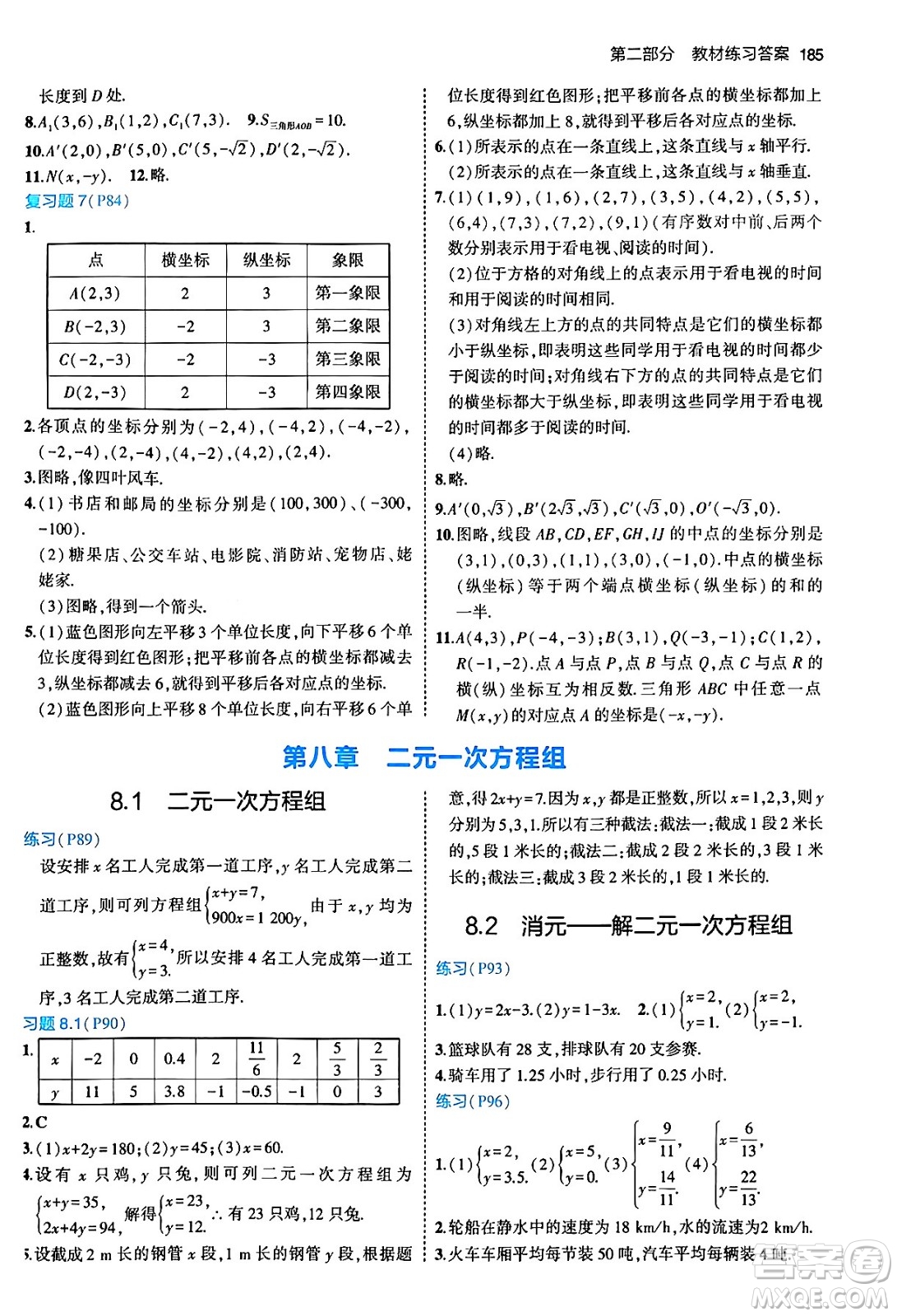 首都師范大學(xué)出版社2024年春初中同步5年中考3年模擬七年級數(shù)學(xué)下冊人教版答案