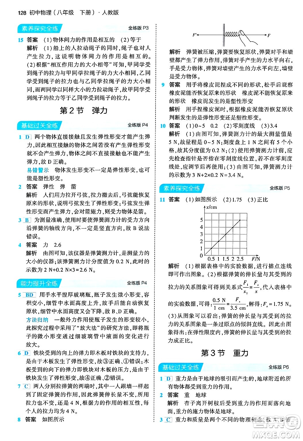 首都師范大學(xué)出版社2024年春初中同步5年中考3年模擬八年級(jí)物理下冊(cè)人教版答案