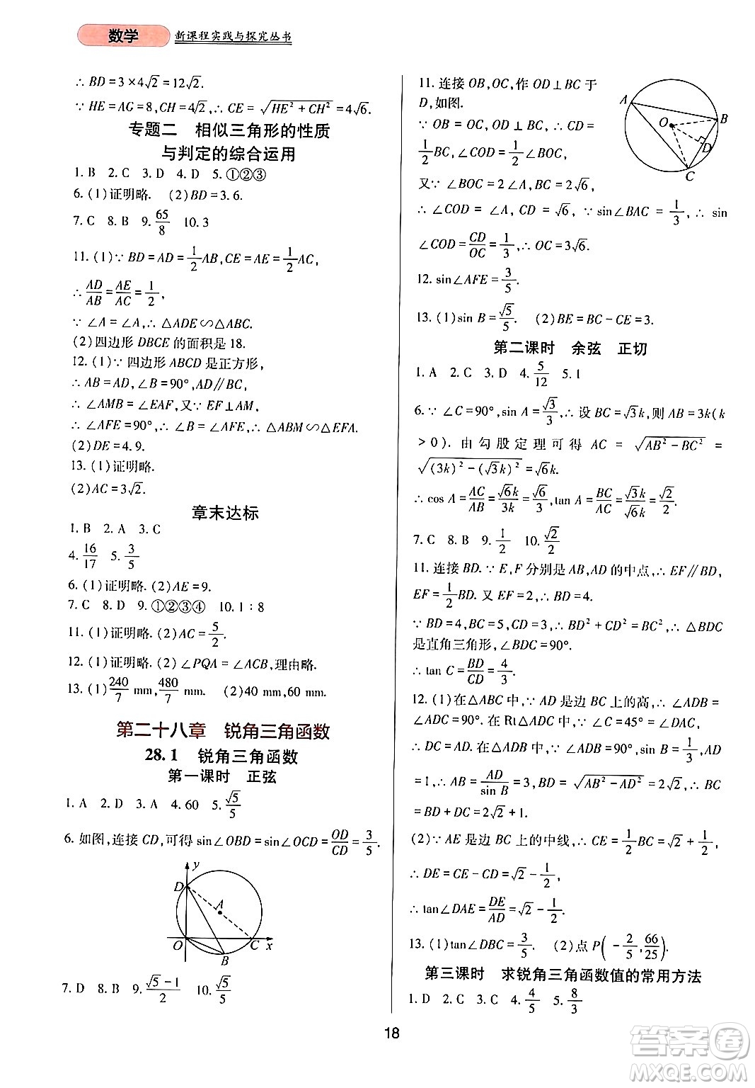 四川教育出版社2024年春新課程實(shí)踐與探究叢書九年級數(shù)學(xué)下冊人教版答案