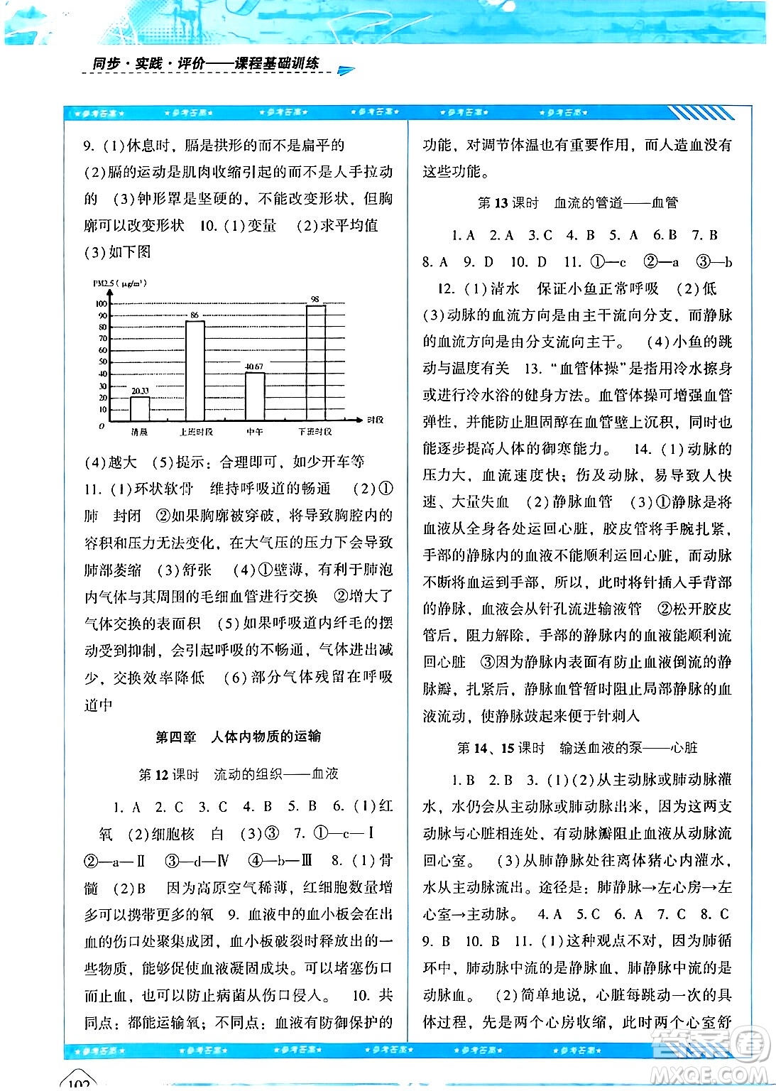 湖南少年兒童出版社2024年春同步實踐評價課程基礎訓練七年級生物下冊人教版答案