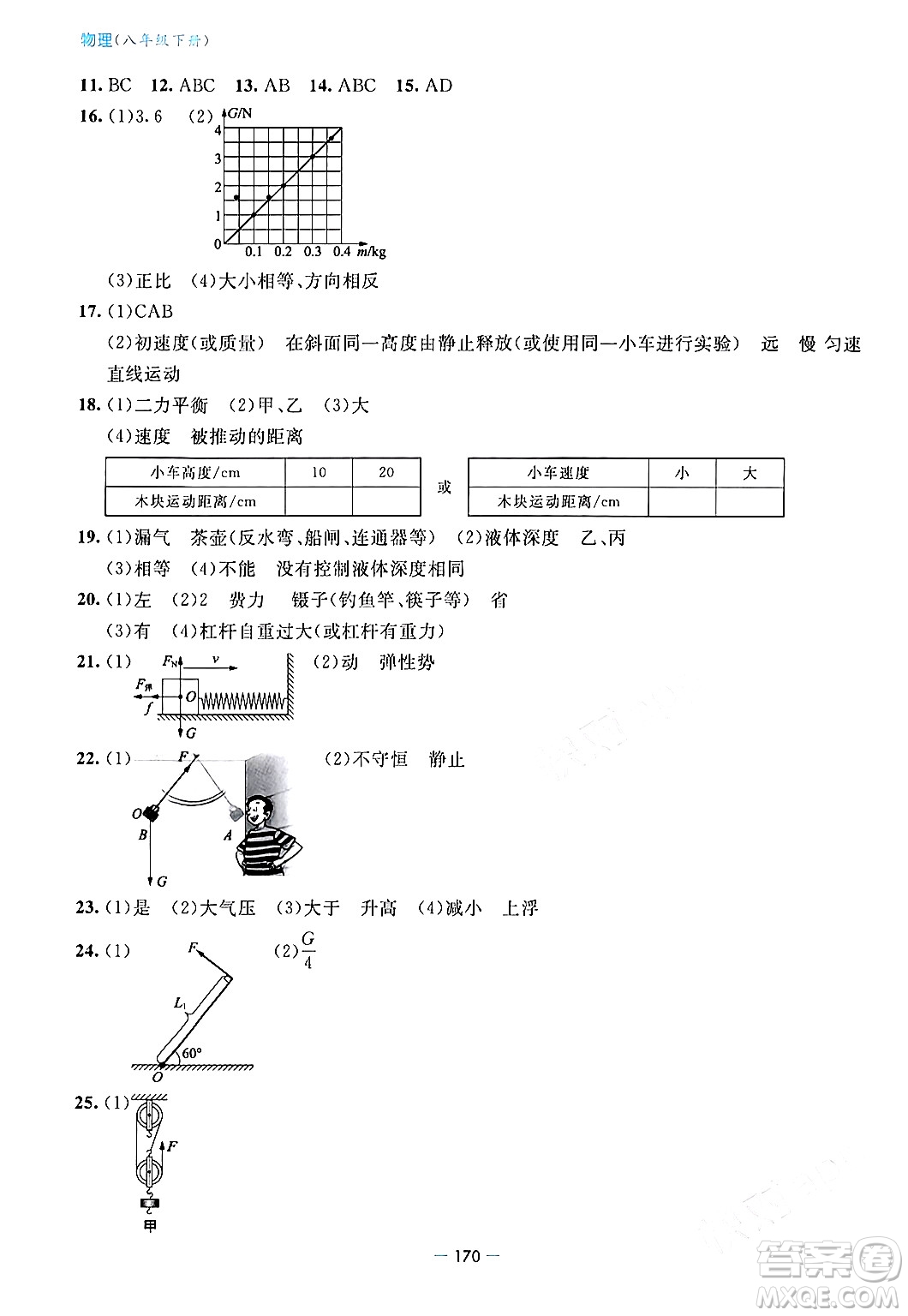 青島出版社2024年春新課堂學(xué)習(xí)與探究八年級(jí)物理下冊(cè)通用版答案