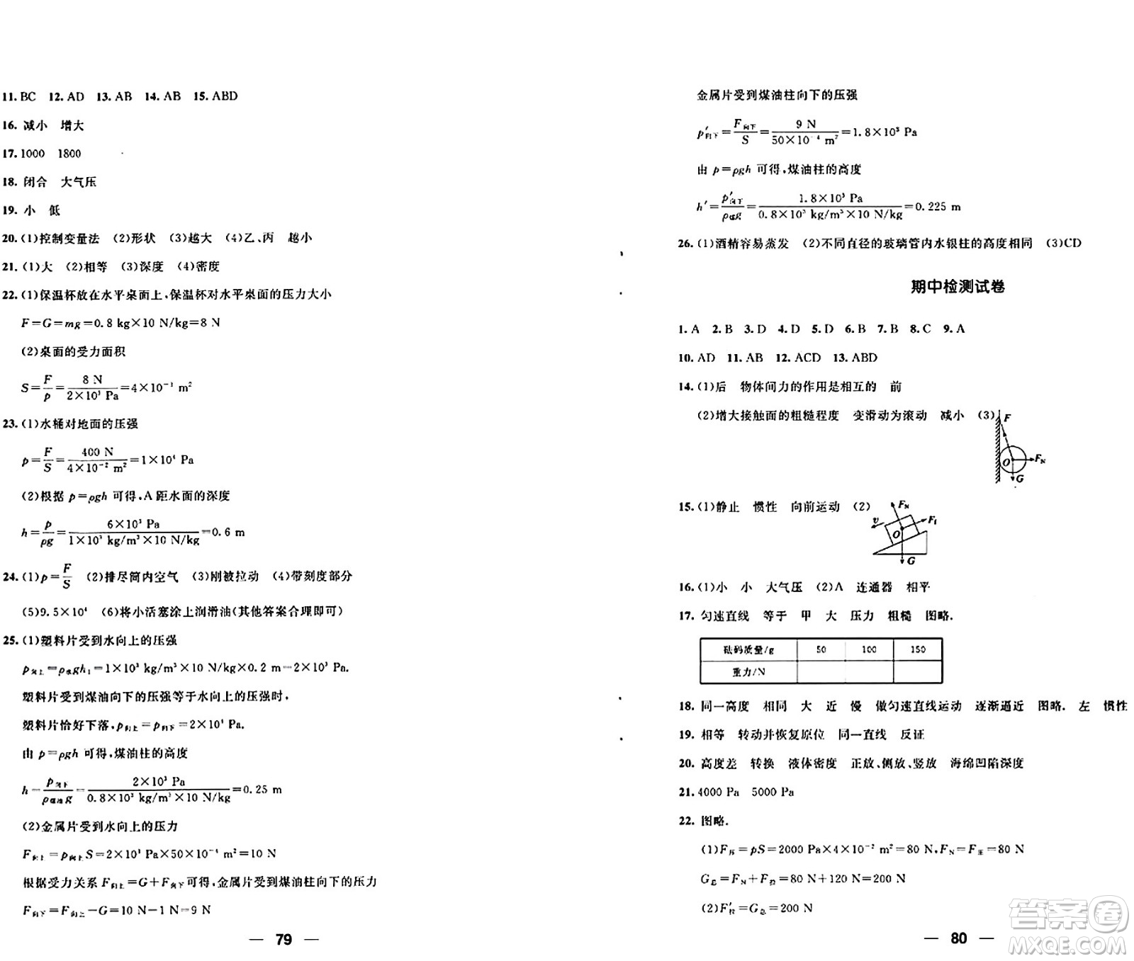 青島出版社2024年春新課堂學(xué)習(xí)與探究八年級(jí)物理下冊(cè)通用版答案