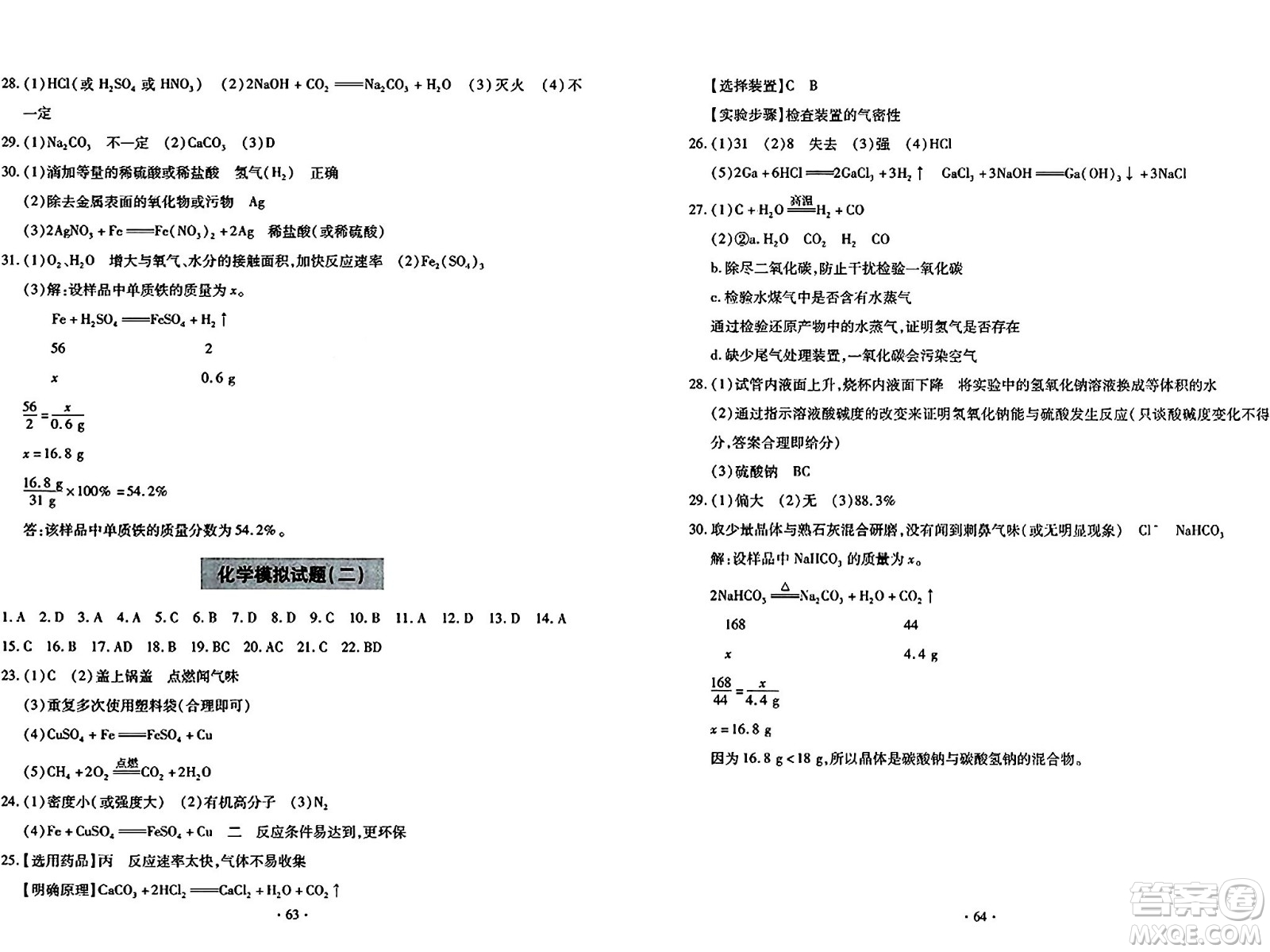 青島出版社2024年春新課堂學習與探究九年級化學下冊通用版答案